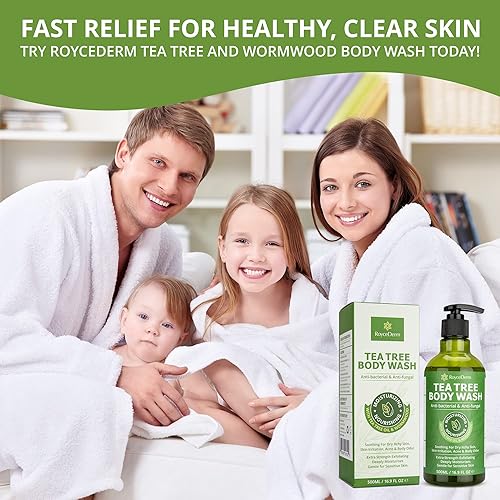 Roycederm Antifungal Body Wash - Tea Tree, 16.9 Fl Oz, Green - For Acne, Tinea Versicolor, Jock Itch, Athlete's Foot, Body Odor