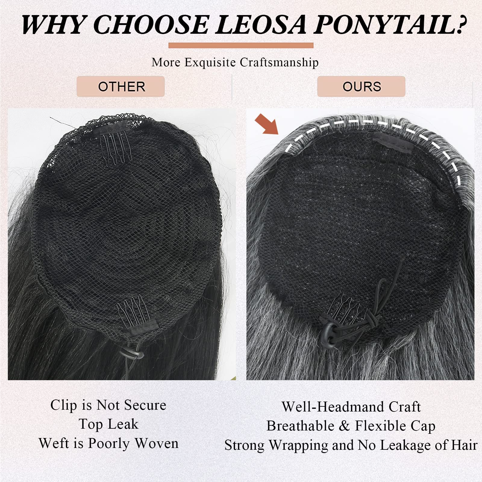 Leosa Salt And Pepper Drawstring Ponytail For Black Women Gray Ponytail Extension Short Kinky Straight Ponytail Drawstring Yaki