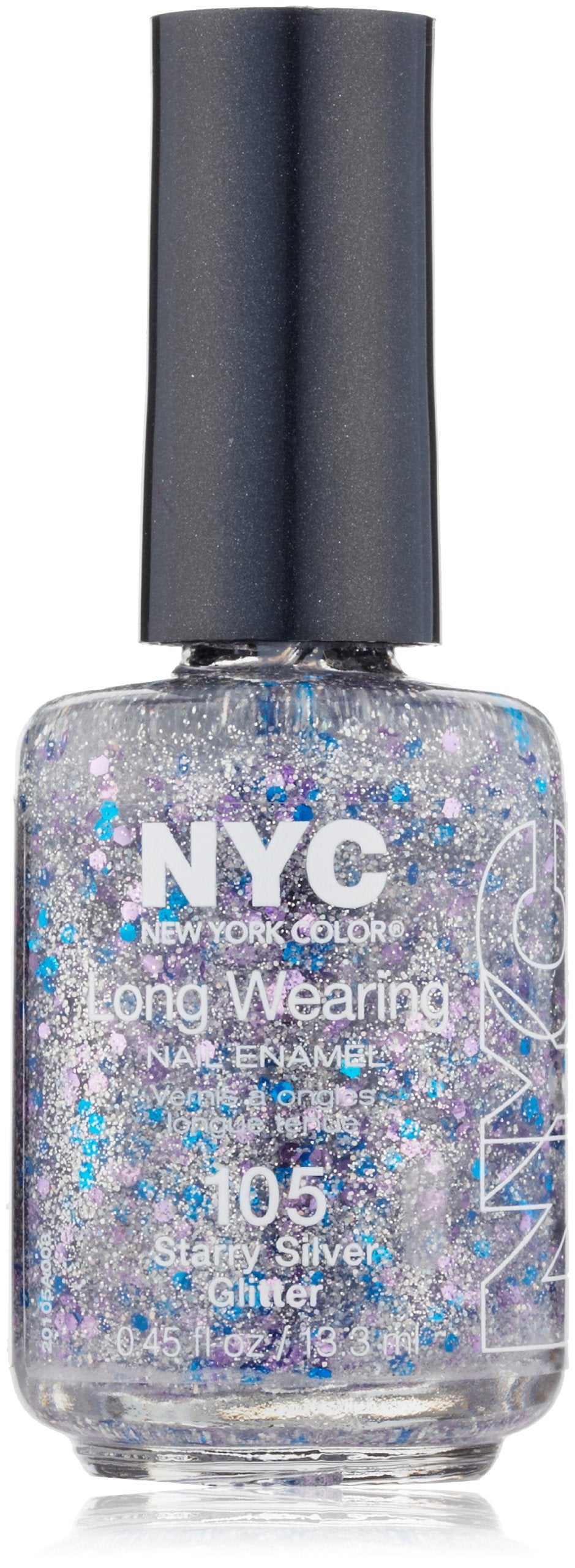 N.Y.C. New York Color Long Wearing Nail Enamel, Starry Silver Glitter, 0.45 Fluid Ounce