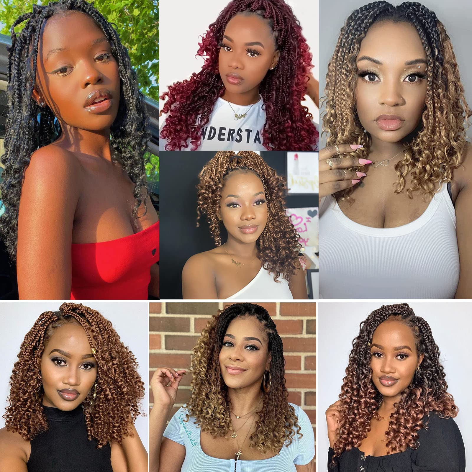 Boho Box Braids Crochet Hair For Women 10 Inch 7 Packs Goddess Box Braids With Curly Ends 3X Short Bob Crochet Braids For Kids O