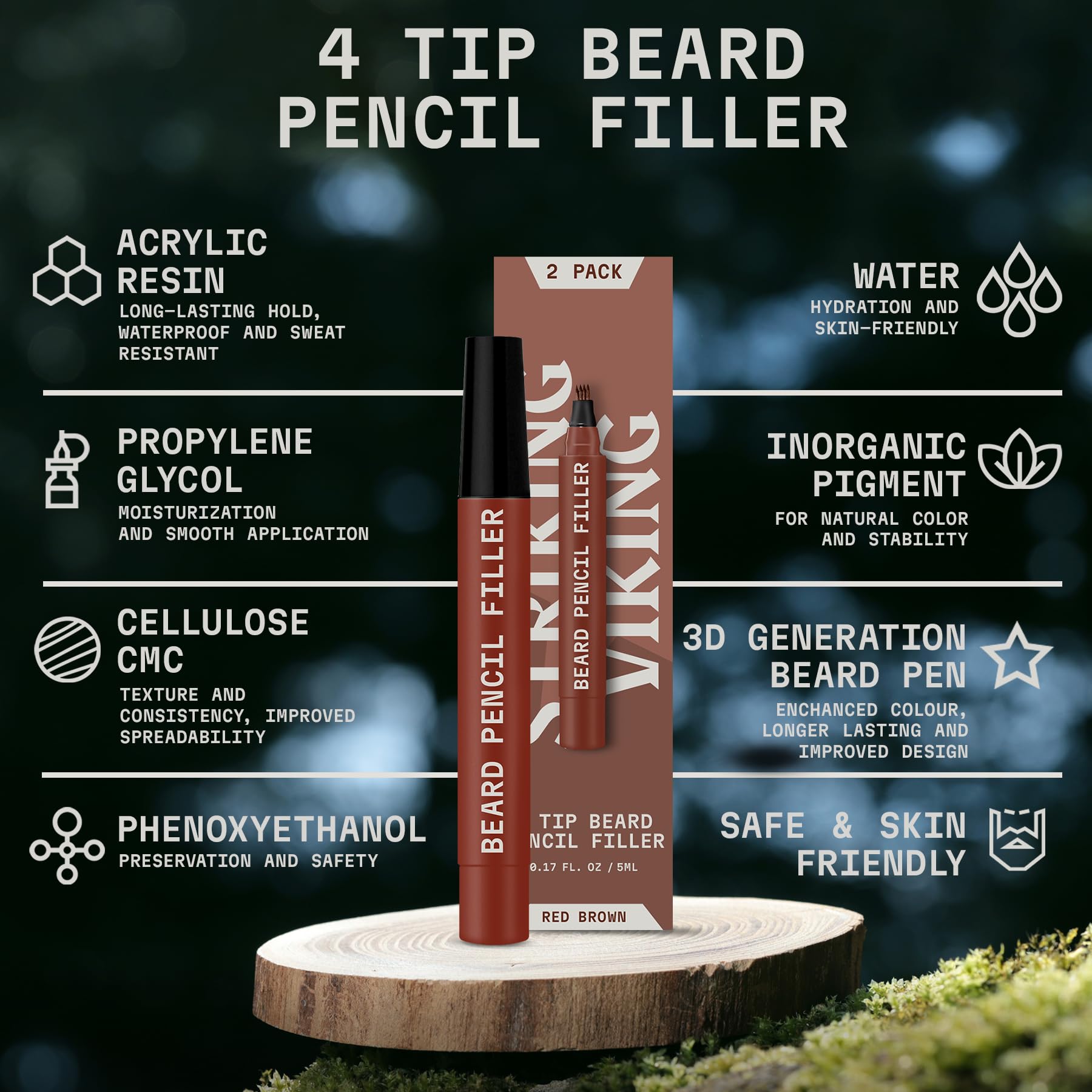 2 Pack Beard Pencil Filler For Men With 4 Tips - Updated Beard Filling Pen Kit With Brush, Long Lasting Waterproof Beard Pen - F