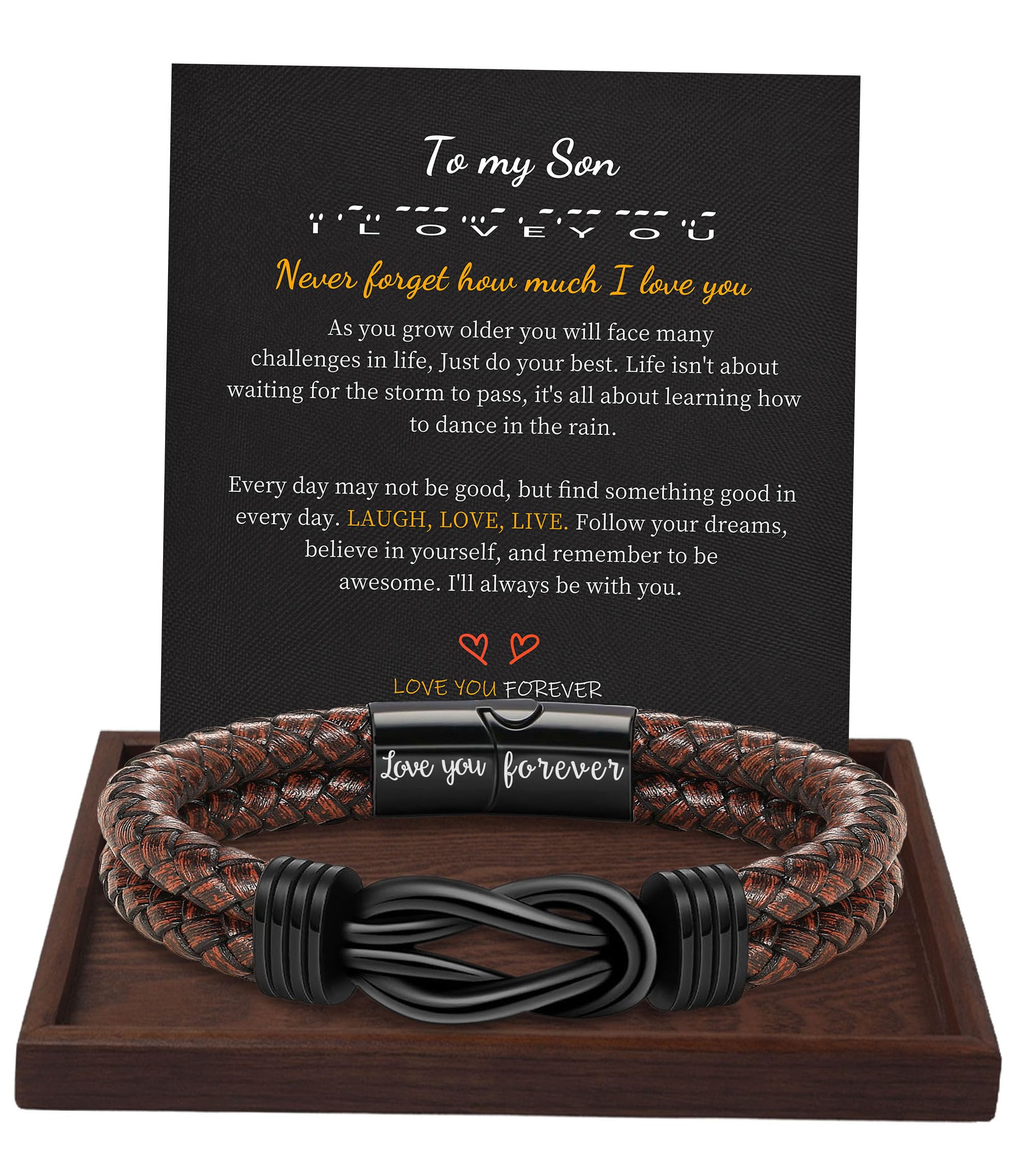 Btysun Son Gifts from Mom, Gifts for Son Fathers Day Leather Bracelets Handmade Brown Layered Braided Bracelet Birthday Gift for