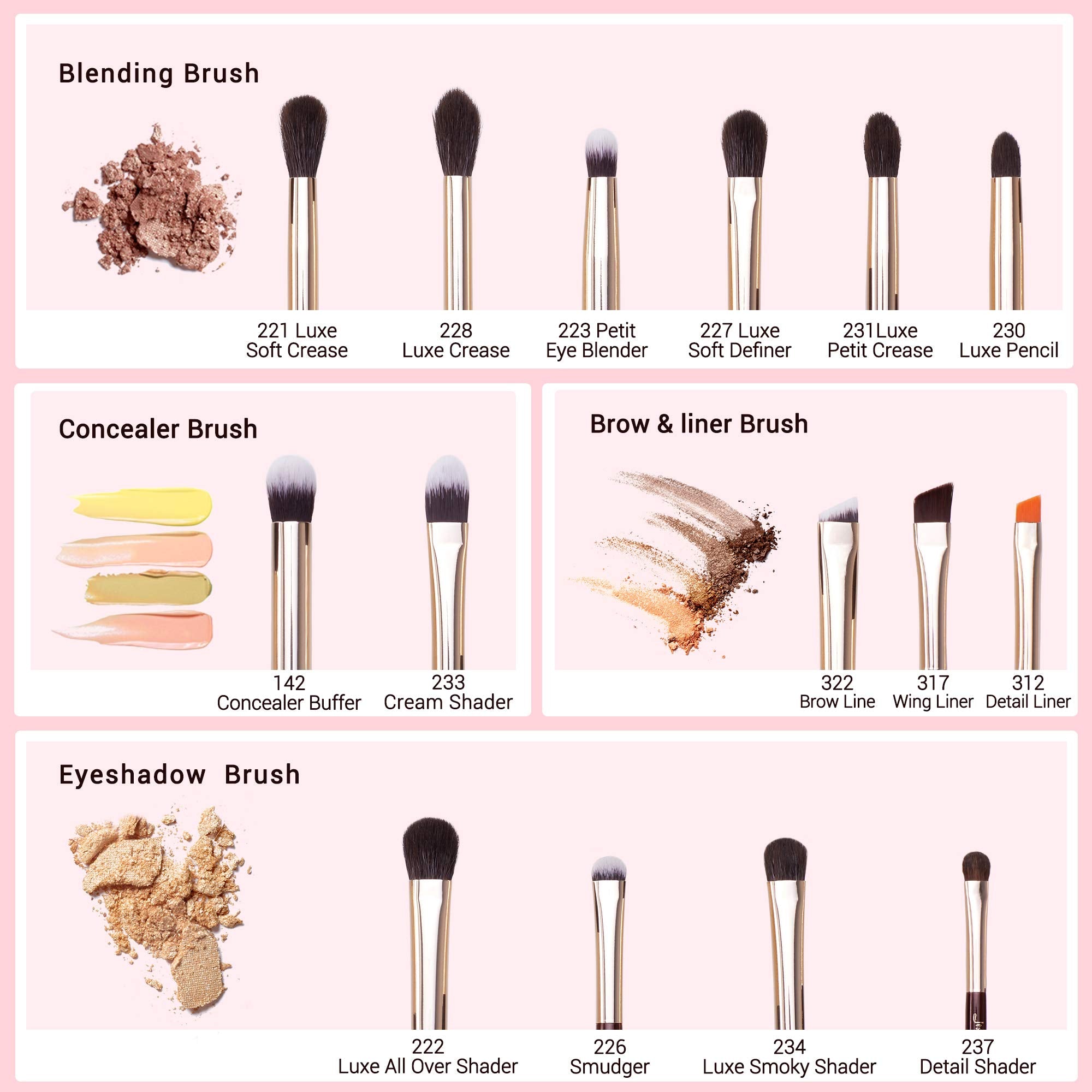 Jessup Professional Eye Makeup Brushes Set Natural-Synthetic 15pcs for Eyeshadow Blending Concealer Eyeliner Eyebrow, Zinfandel