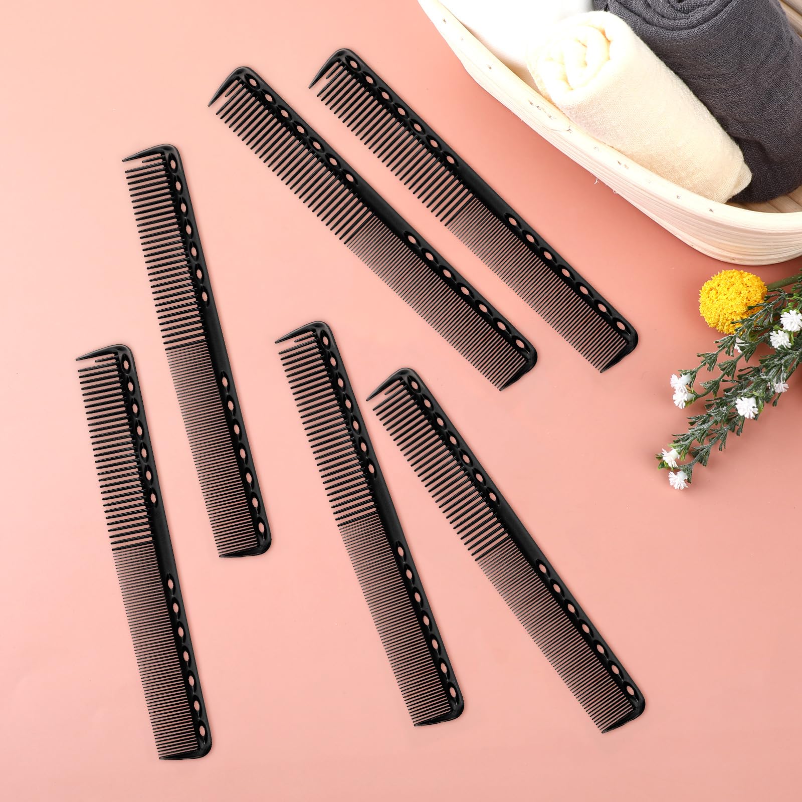 Salbsever 6Pcs Carbon Fiber Cutting Comb Haircutting Combs Professional Heat Resistant Comb, Barber Comb Hair Stylist All Purpos