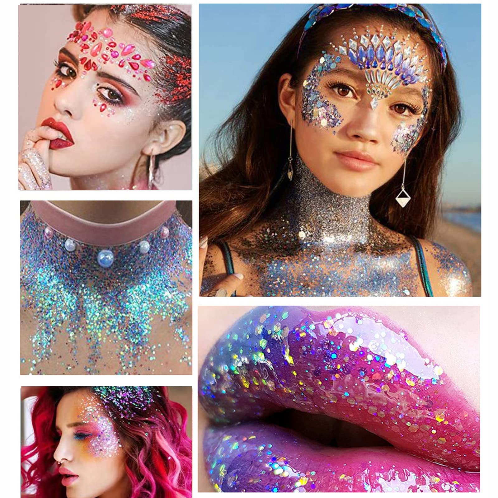 Yeweian Glitter Eyeshadow Palette, Shimmer Purple Pink Blue Colorful Eyeshadow Palette, Lip Face Eye Glitter Makeup, Lasting Wat