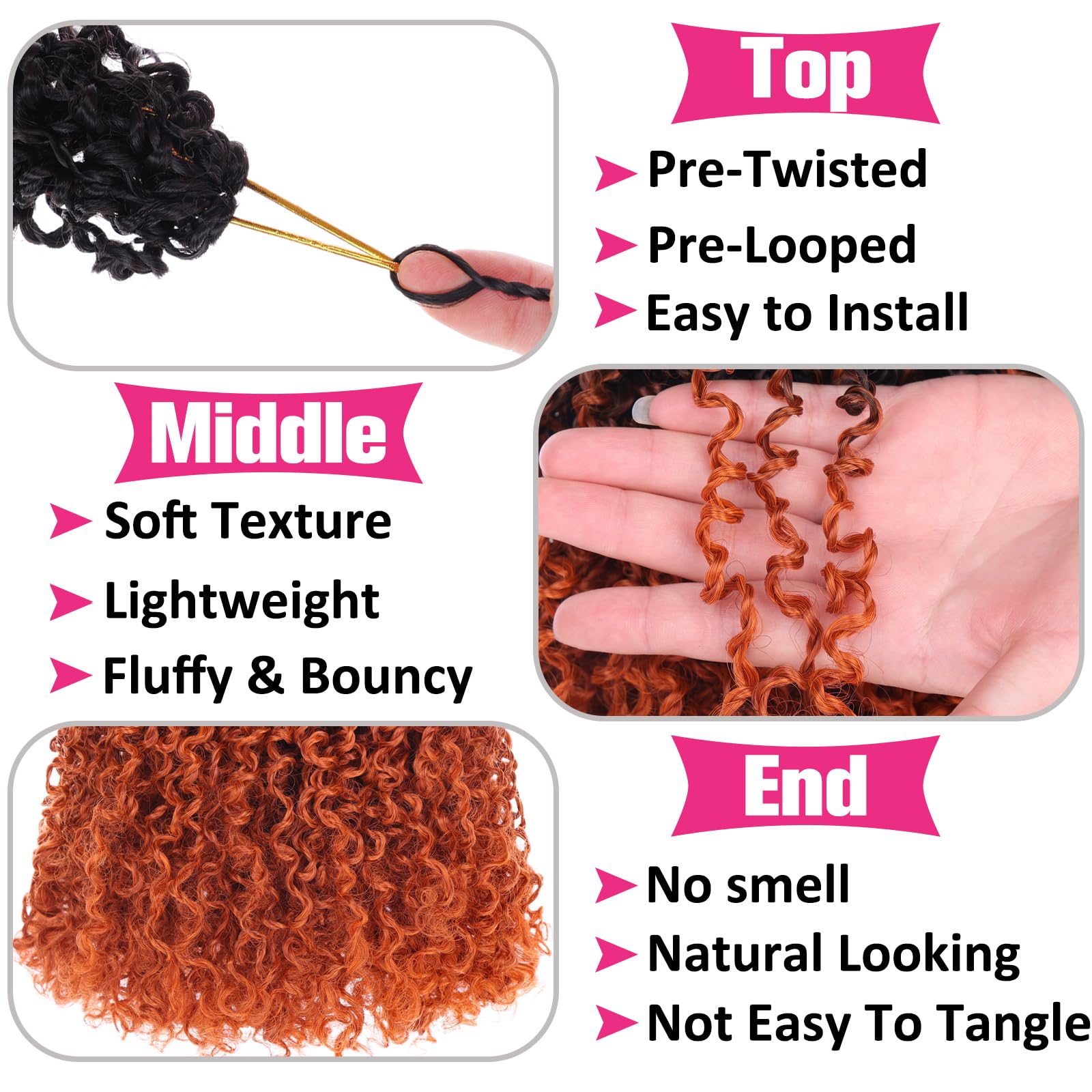Unionbeauty Pre-Looped Yanky Twist Crochet Braids Hair 8 Inch 8 Bundles Pre-Twisted Short Passion Twist Crochet Hair Micro Sprin