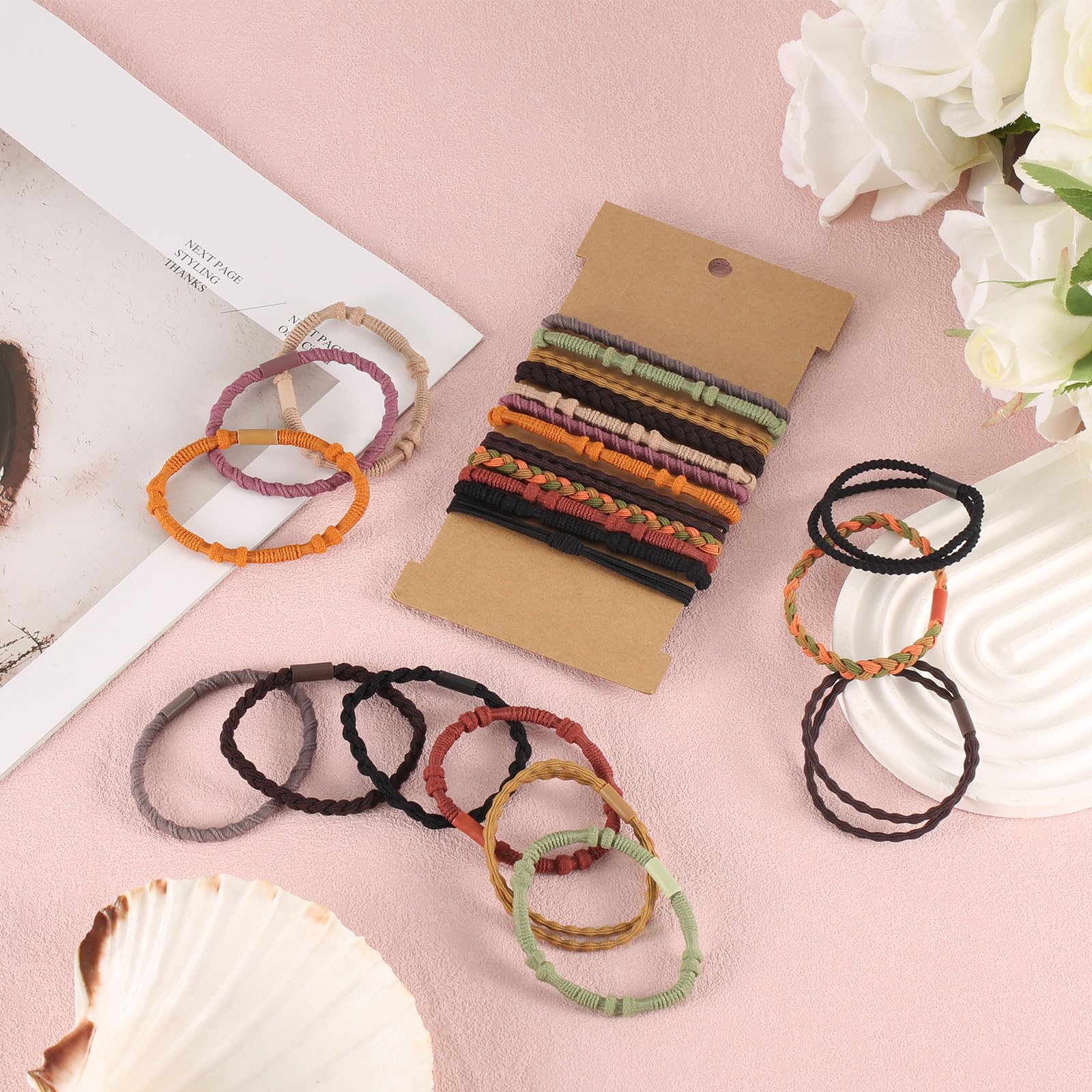 24pcs Boho Hair Ties, Cute Hair Ties Bracelets Elastic Hair Tail Hairbands for Ponytail Holders Hair Accessories for Women Girls