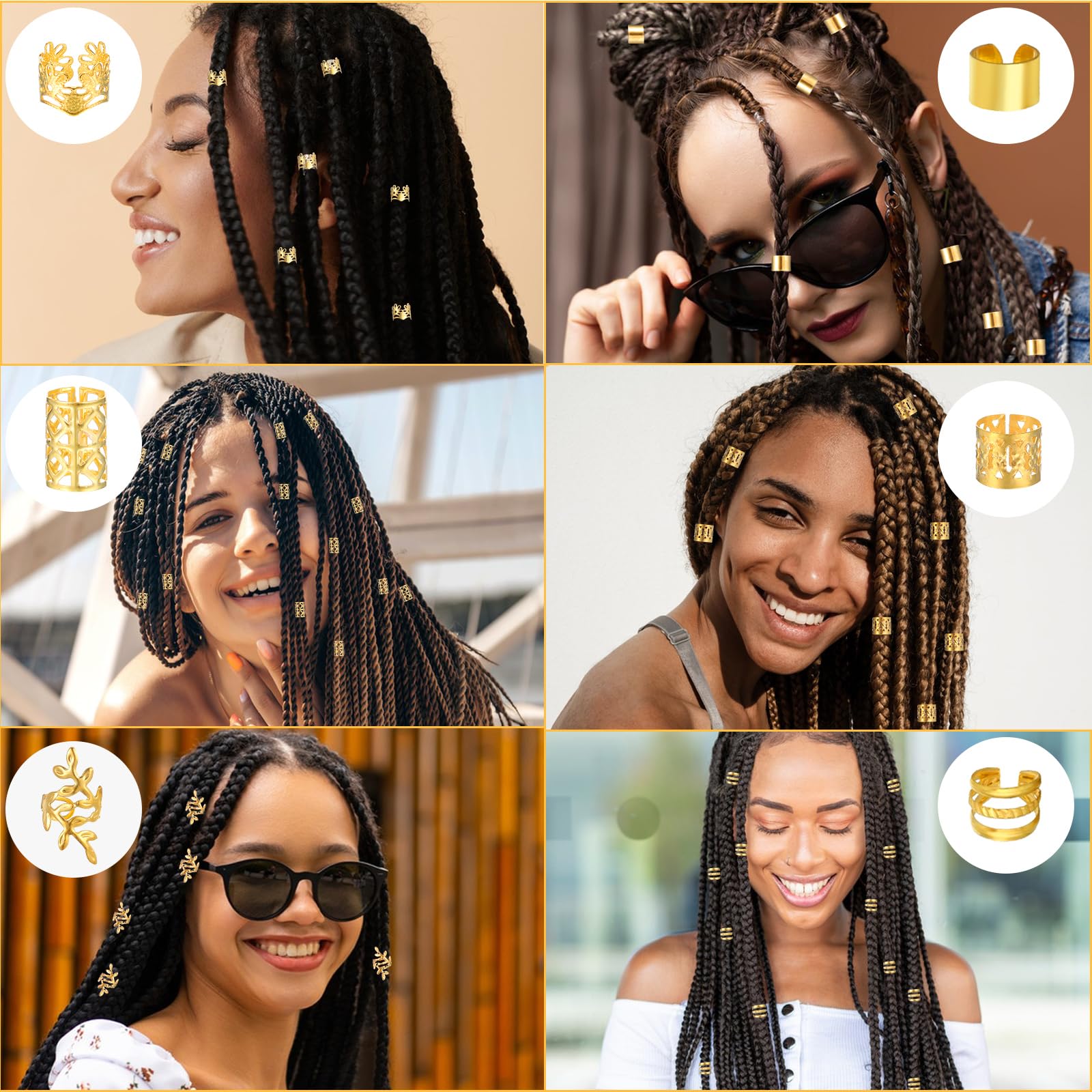 Tyqour 48pcs Hair Jewelry For Braids Accessories Metal Hair Cuffs Adjustable Hair Clips For Braids Hair Rings Hair Jewels Loc Ac