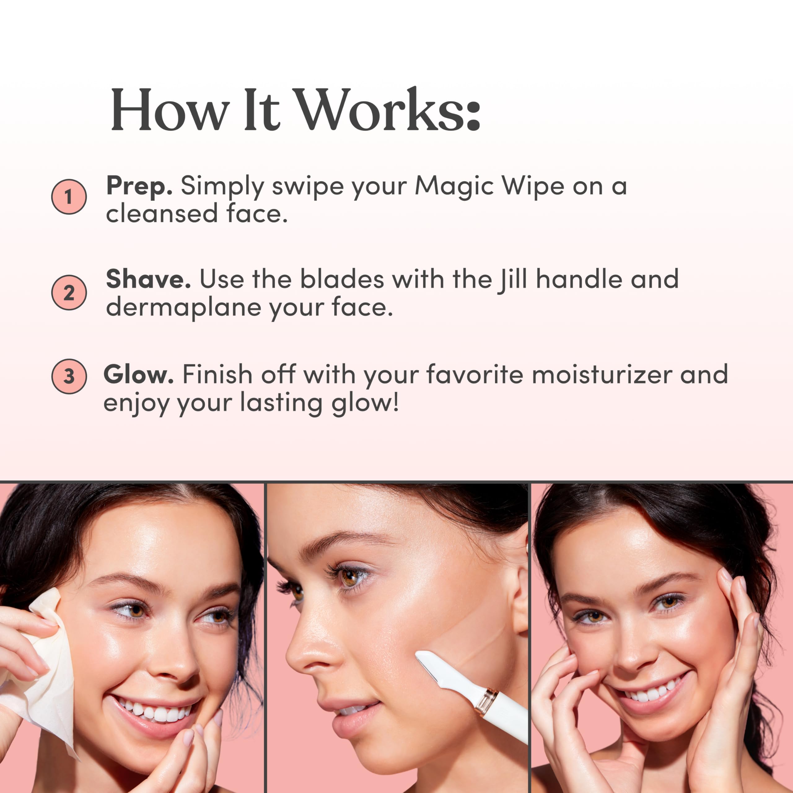 Jill Magic Wipes Pre Shave Dermaplane Oil Wipes For Face 6 Pack | Step 1 To Dermaplane Kit By Jill | Vitamin E, Squalane, Argan