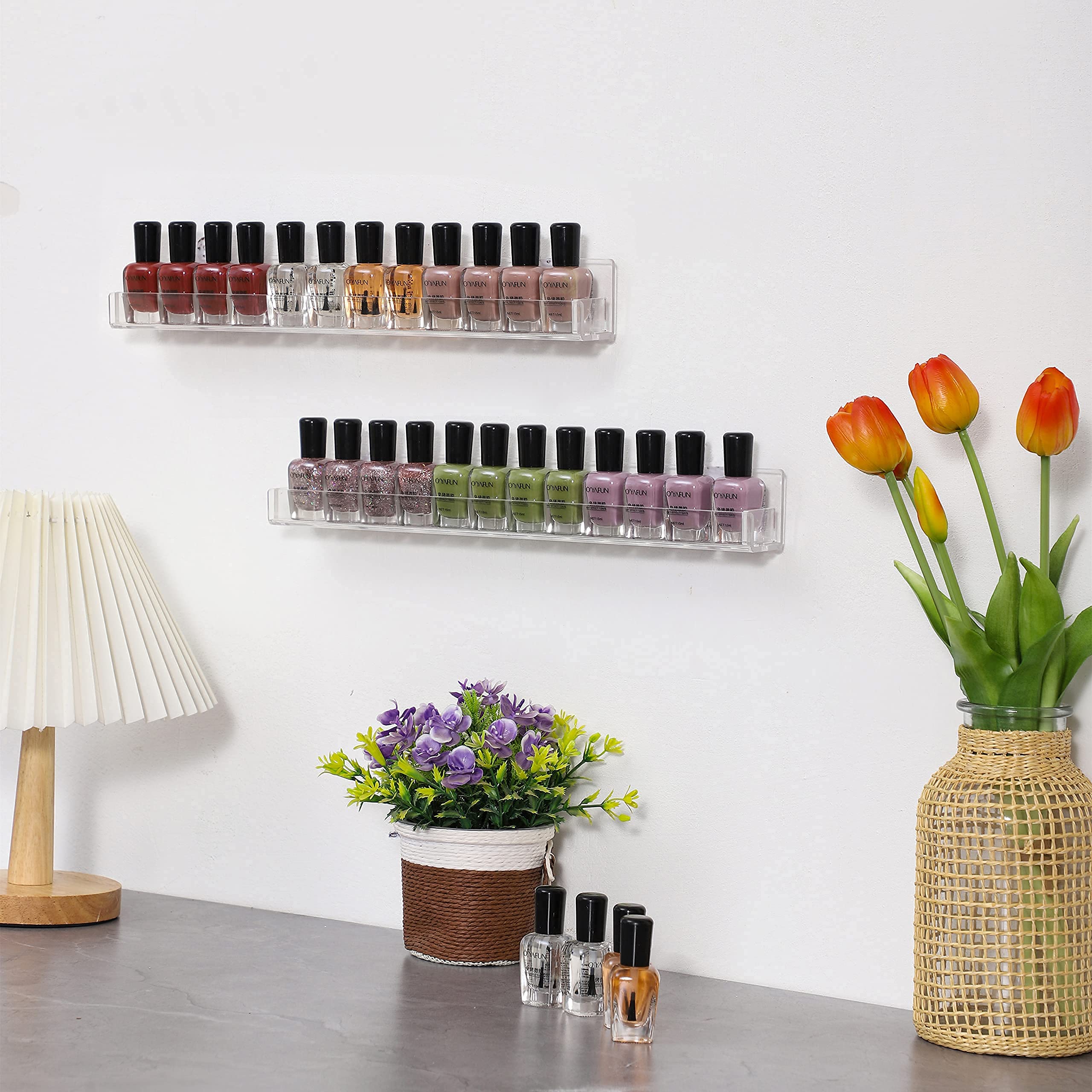6 Pack Nail Polish Shelves for Wall,Hanging Clear Acrylic Nail Polish Rack Wall Mounted Shelf for Nail Salon Wall Essential Oil