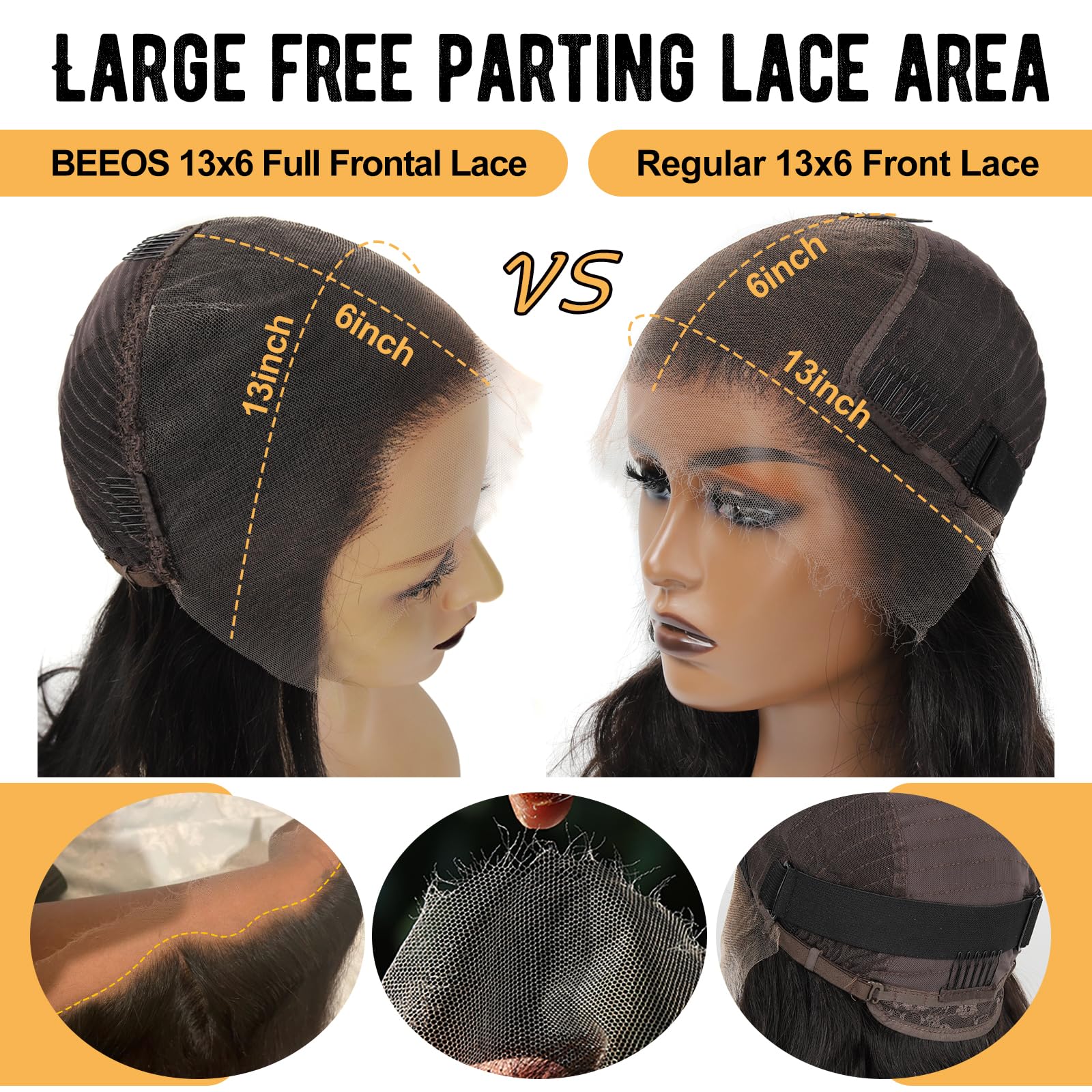 Beeos Full Frontal 13X6 Skinlike Real Hd Lace Wig, 180% Density Straight Human Hair Wigs Pre Plucked Vivid Clean Hairline Bleach