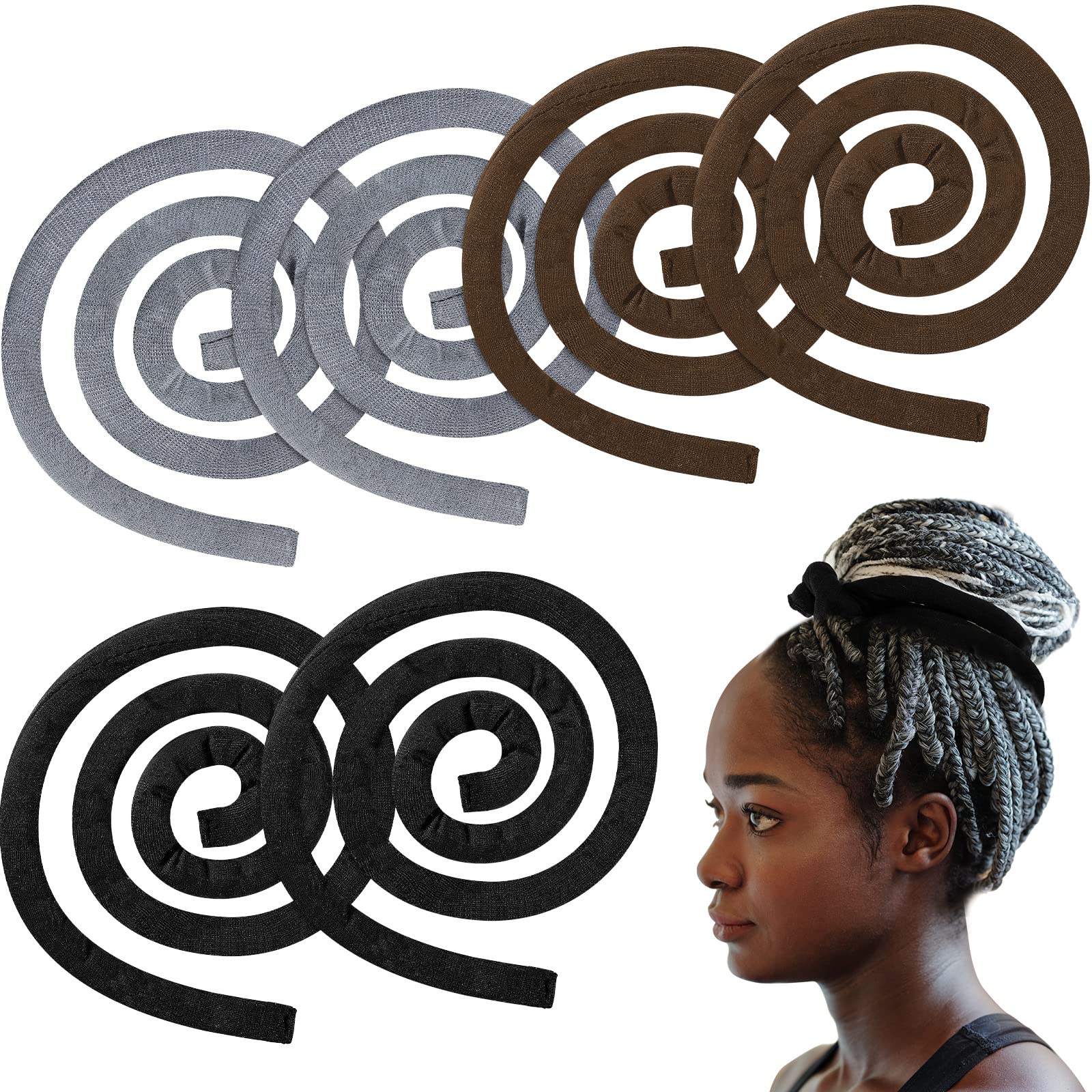 Iron Wire Embedded Ponytail Holders for Thick Curly & Dreadlock Hair - Long Bendable Loc Ties for Women and Men (Black, Gray, Br