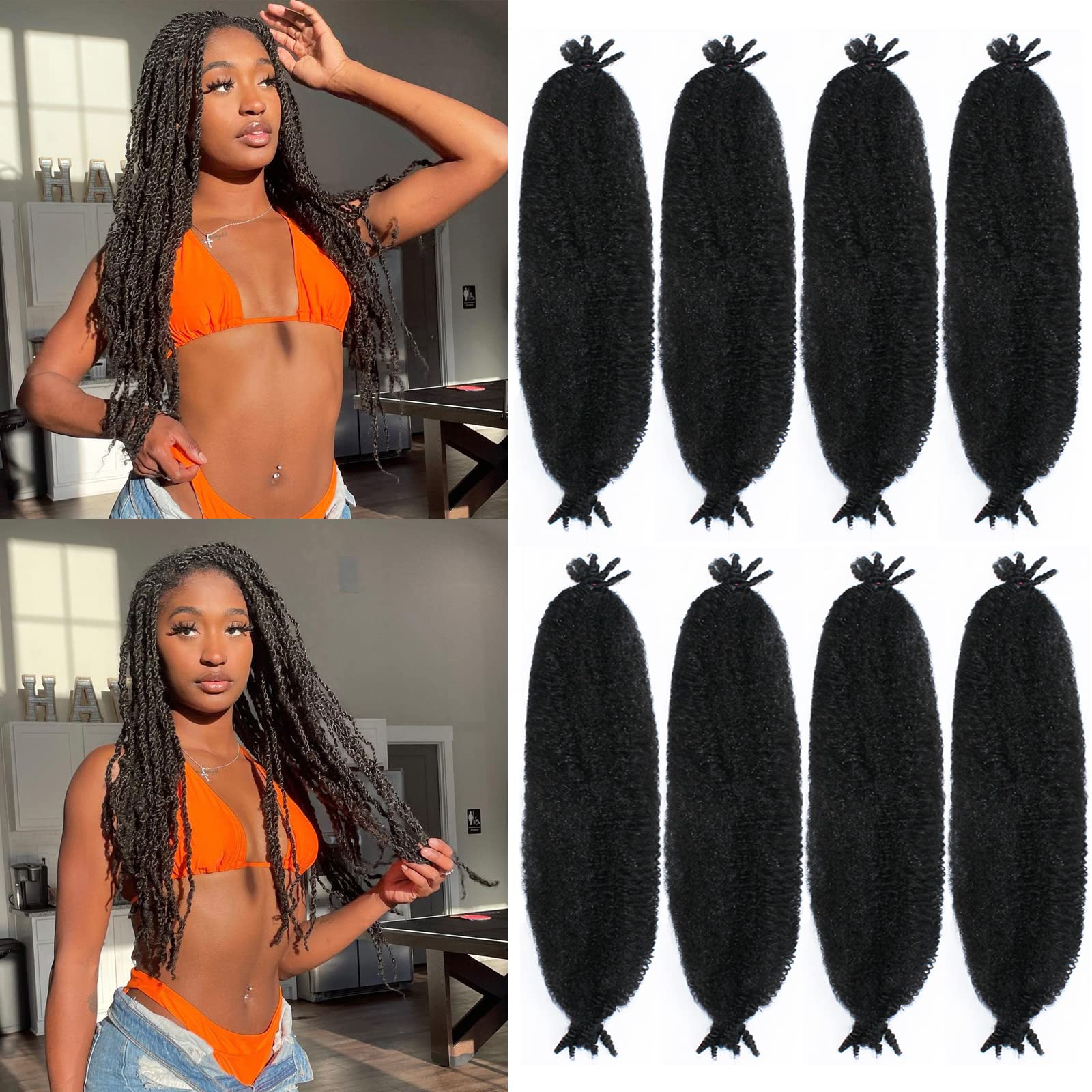 8 Packs Marley Twist Braiding Hair Pre-Stretched Springy Afro Twist Hair 18 Inch for Soft Locs Crochet Hair Synthetic Protective