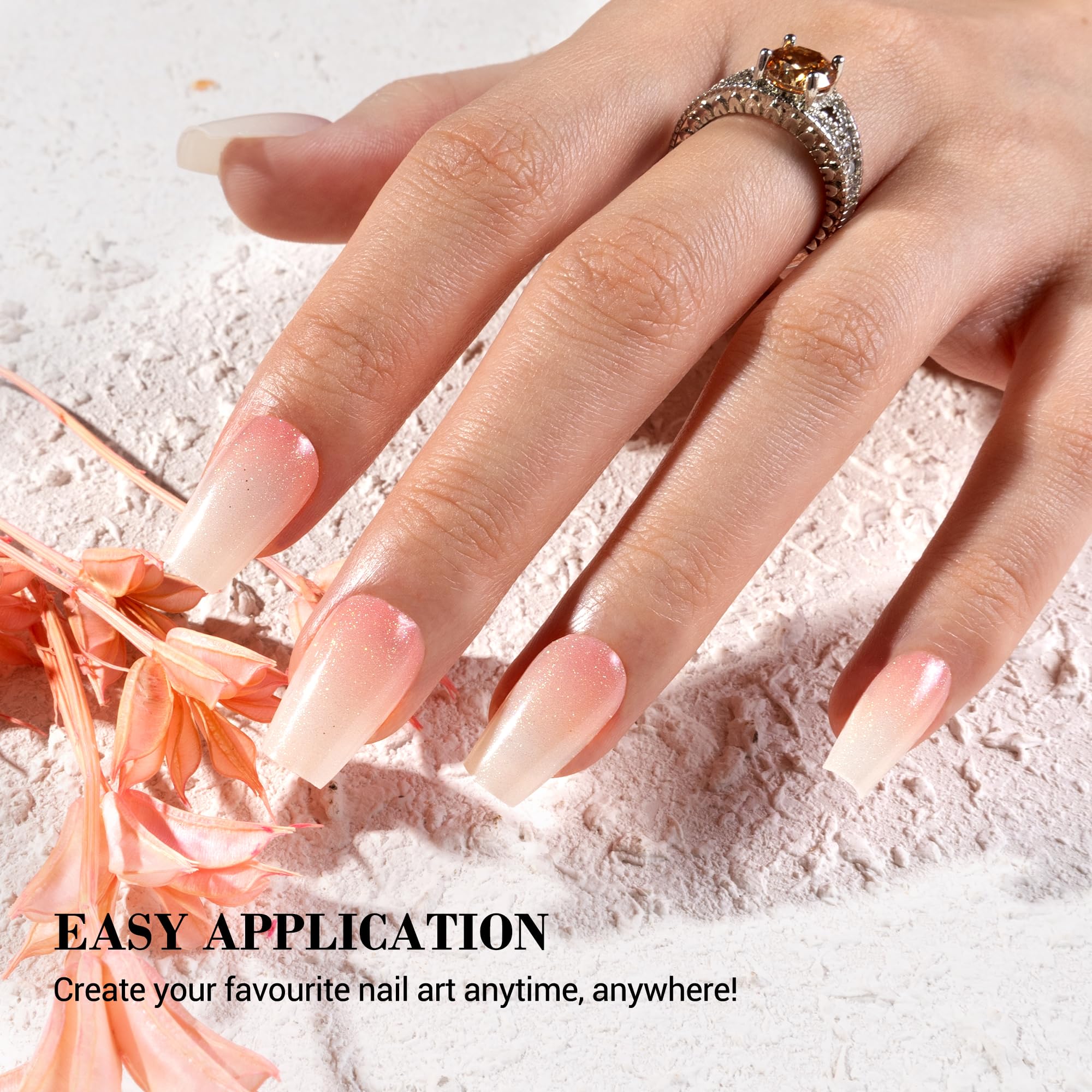 Melodysusie Semi Cured Gel Nail Strips (Pearly Pink Gradient)- Works With Nail Lamp, Salon-Quality, Long Lasting, Easy To Apply