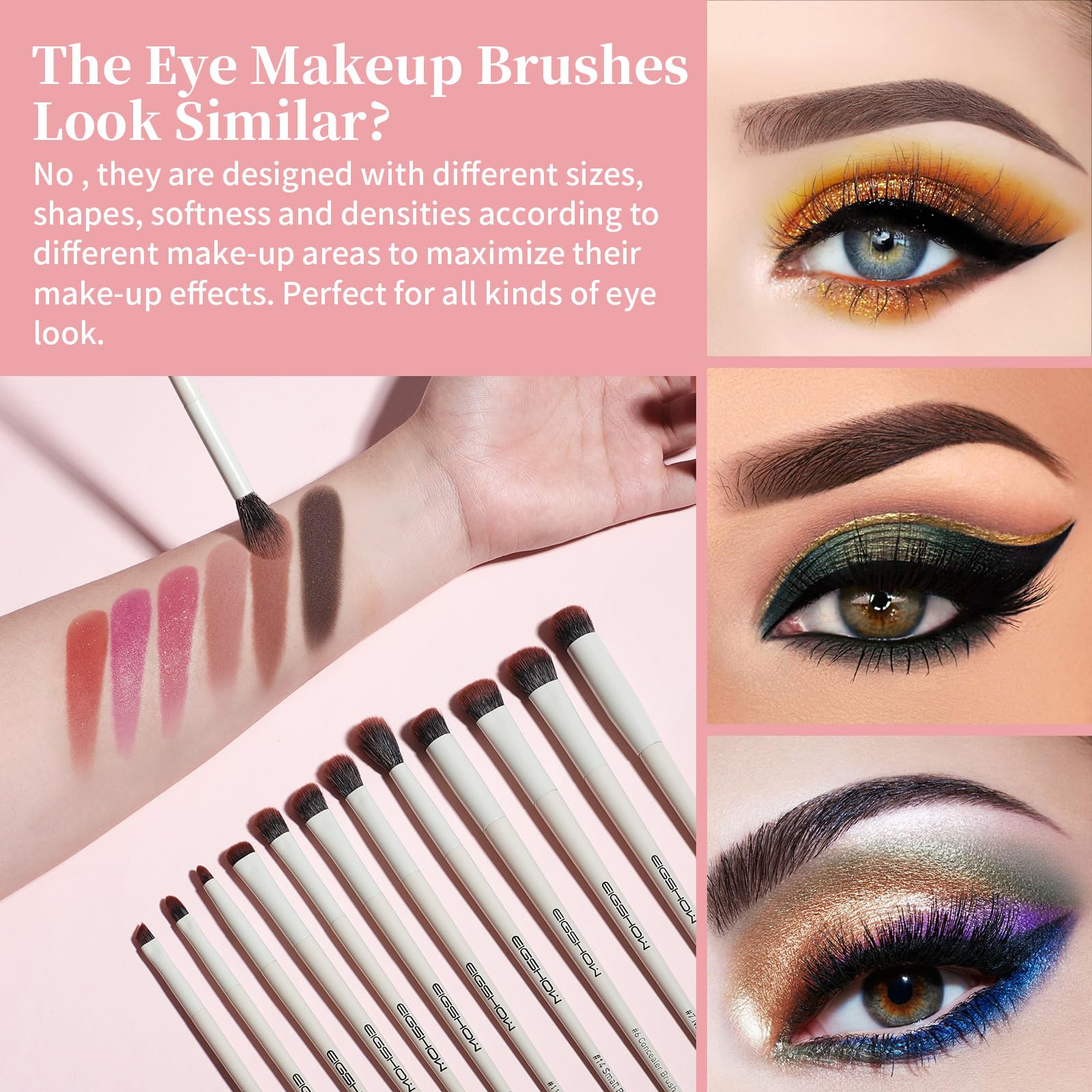 Eigshow Makeup Brushes, 18Pcs Professional Make Up Brush Set With Lables, For Foundation, Blush, Contour, Eyeshadow, Eyeliner, C