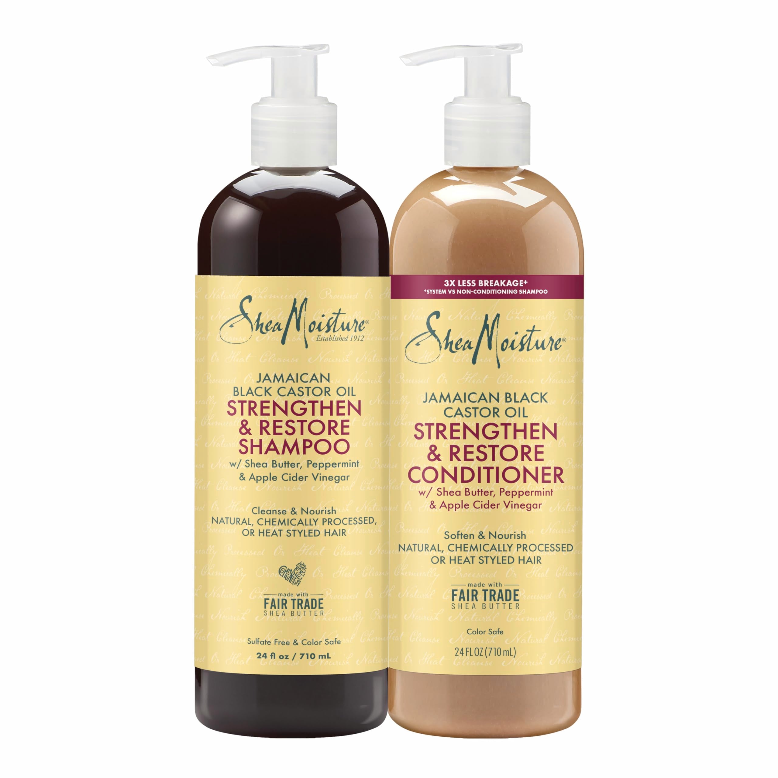 SheaMoisture Strengthen & Restore Shampoo and Conditioner Bundle Jamaican Black Castor Oil 2 Pack to Cleanse & Nourish Dry, Dama