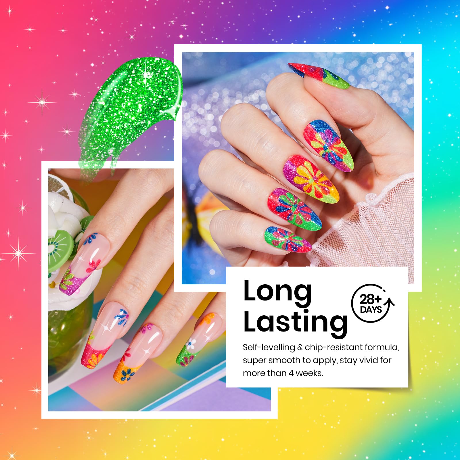 Beetles Reflective Glitter Neon Gel Polish Set, 6 Colors Gel Nail Polish Set Nails Gel Blue Hot Pink Purple Soak Off Uv Led Gel