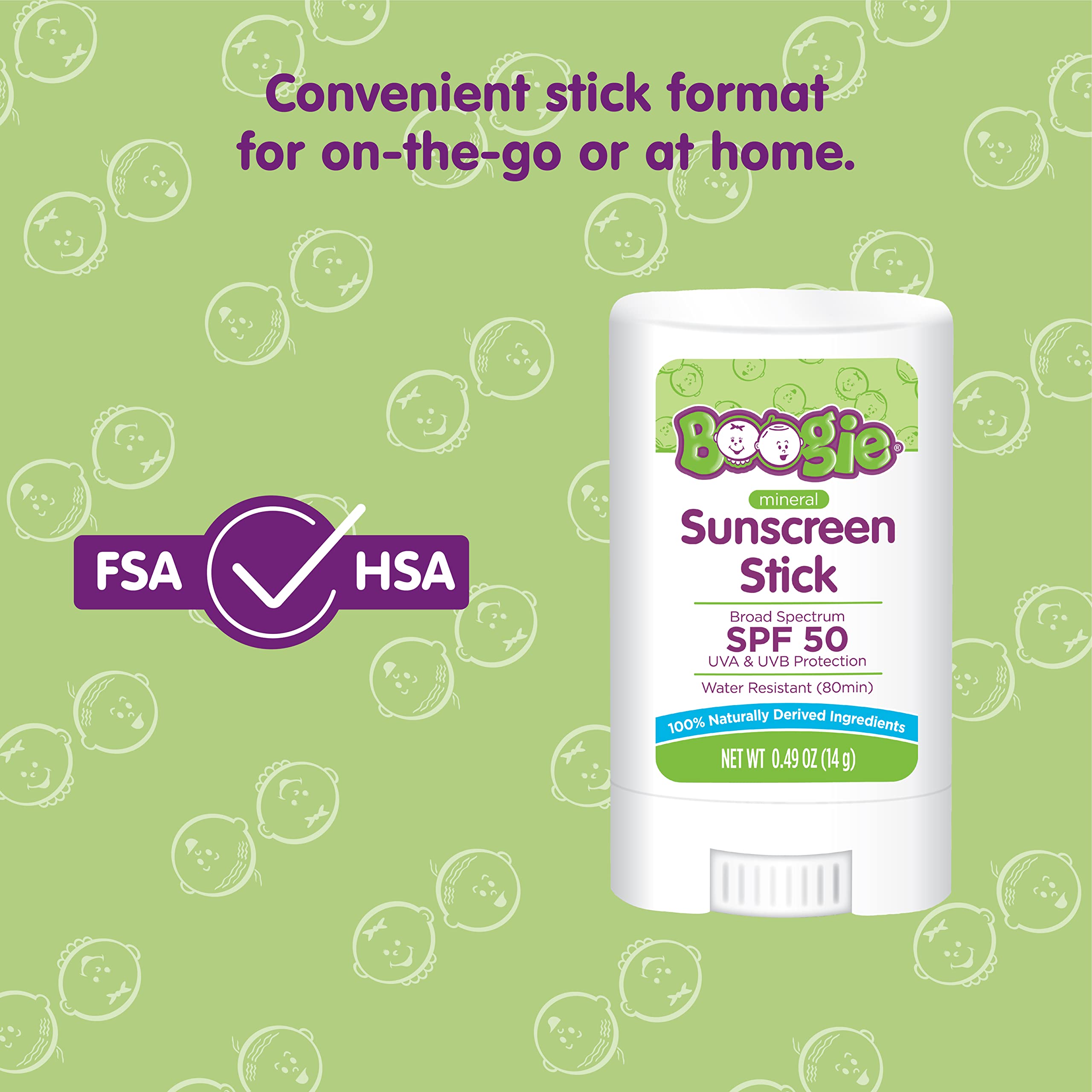 Baby Sunscreen Stick By Boogie Block, Mineral Sunscreen Spf 50, Fsa'Hsa Eligible, Travel Size Sunblock For Kids, Zinc Oxide, Wat