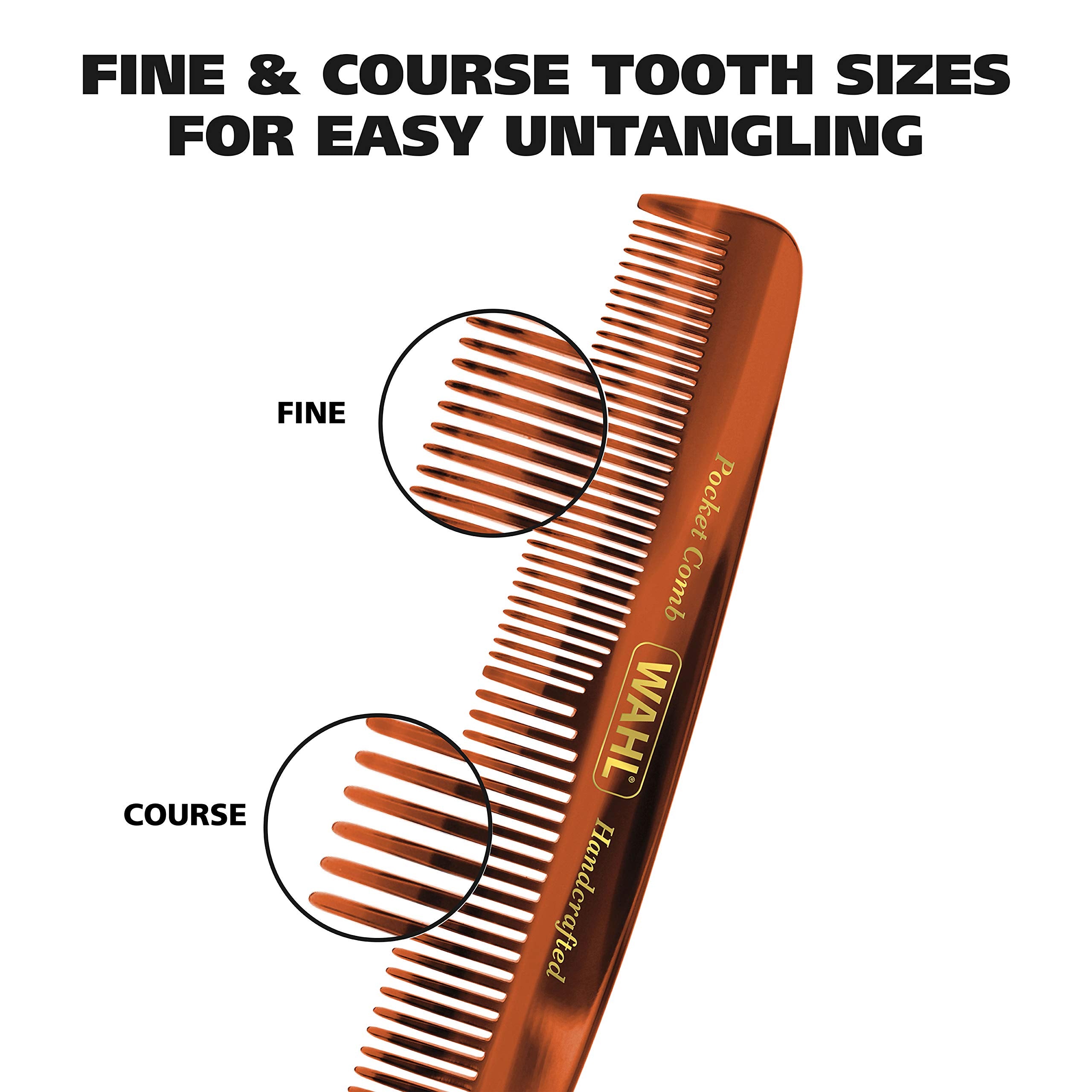 Wahl Beard, Mustache, & Hair Pocket Comb For Men'S Grooming - Handcrafted & Hand Cut With Cellulose Acetate - Smooth, Rounded Ta