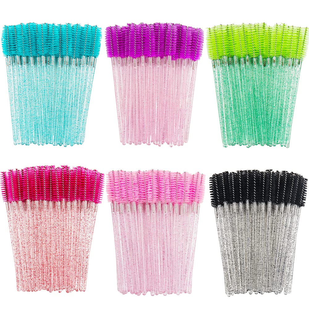 300PCS Disposable Mascara Wands Spoolie Brush Crystal Eyebrow Brushes Eyelash Extension Applicator Makeup Kits.myaokue-up (6 col