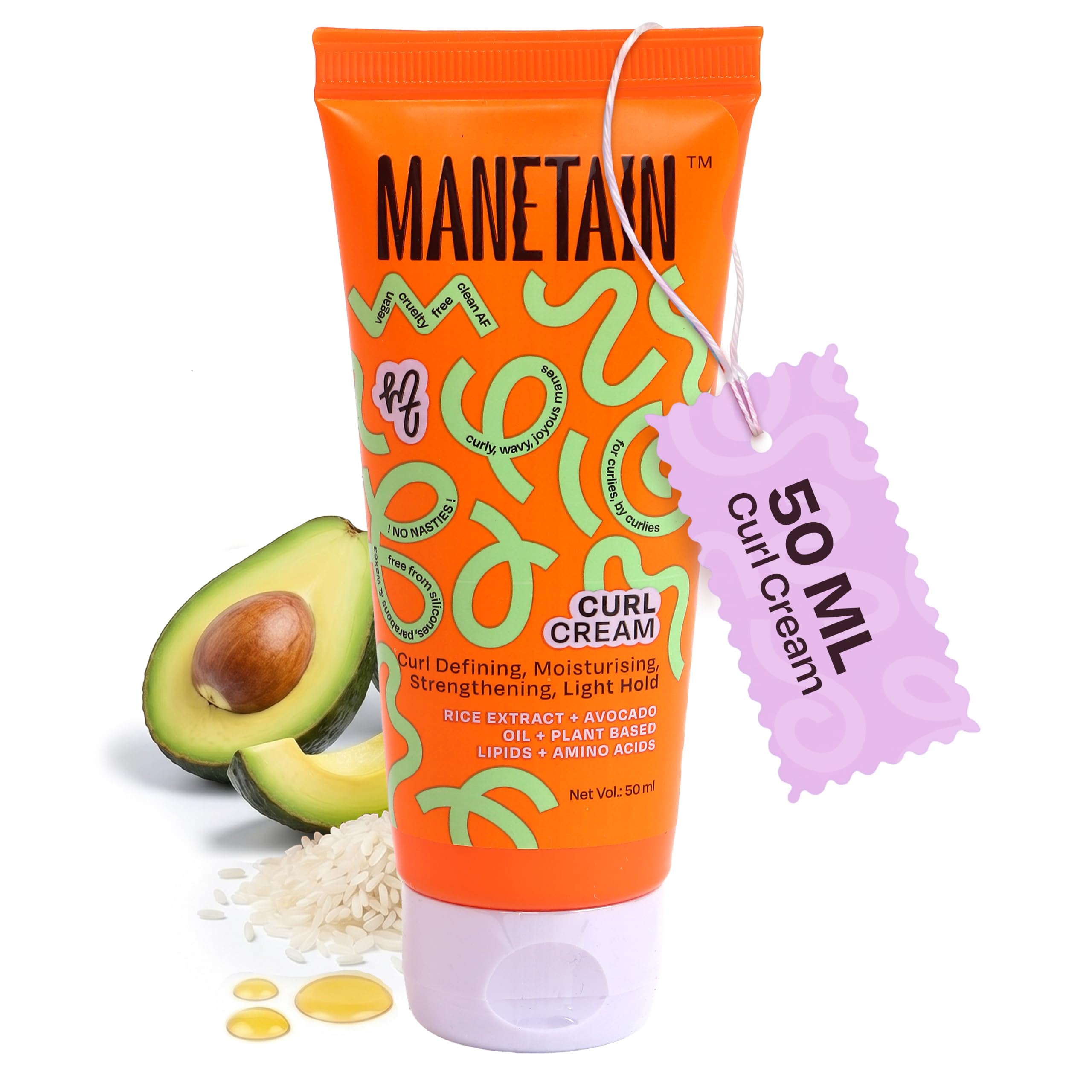 Manetain Curl Cream 50Ml For Curly & Wavy Hair | Frizz Control, Soft Hold & Moisturizing Styling Cream | Enhances Natural Curls,