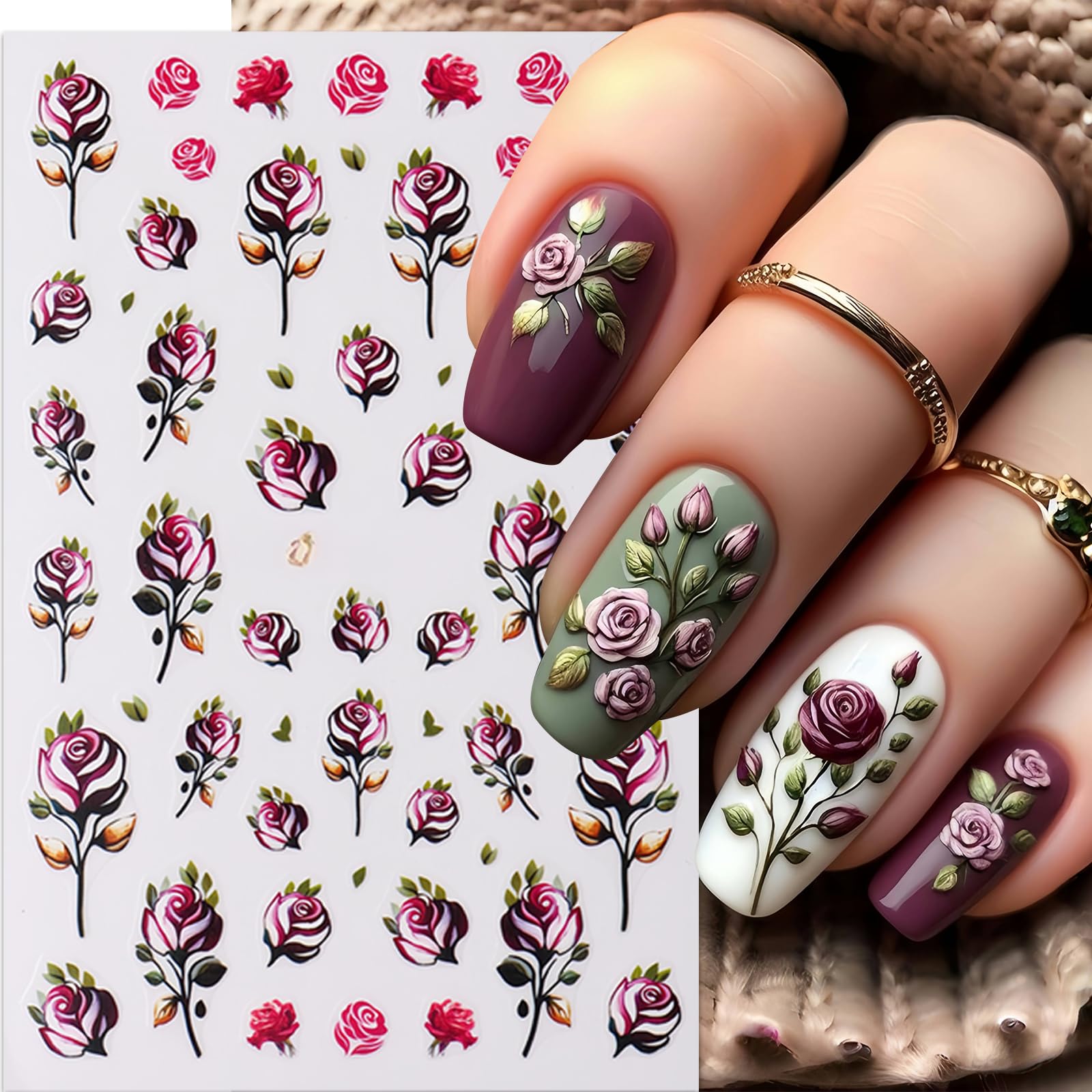 6 Sheets Love Nail Art Stickers Decals Valentines Day Diy Self-Adhesive Nail Supplies Love Heart Self-Adhesive Rose Embossed Bow