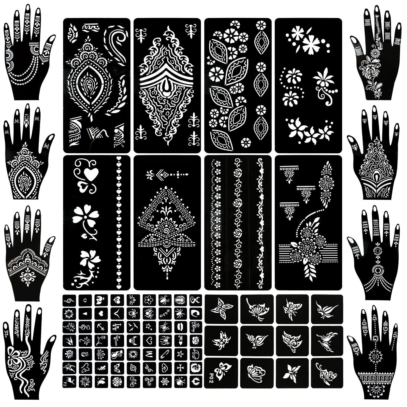 Koogel 18 Sheets Henna Tattoo Stencils, Temporary Flower Patterns Glitter Airbrush Tattoo Kits Arabian Stickers for Women and Gi