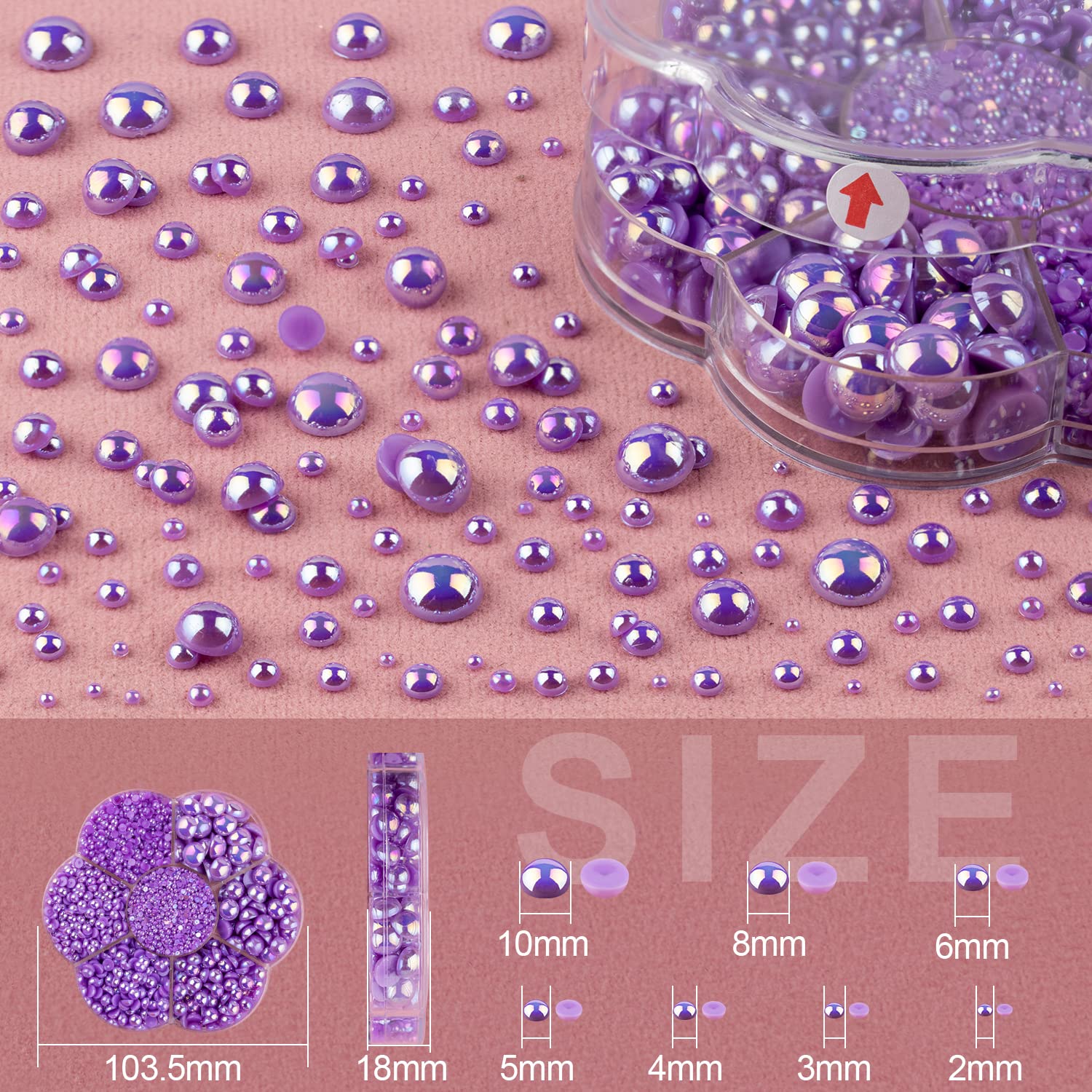 Nail Art Flat Back Half Round Pearl Kits 35, 1 Box Of 6000 Pcs Flat-Back Violet Ab With Tweezer And Picker Pencil For Home Diy N