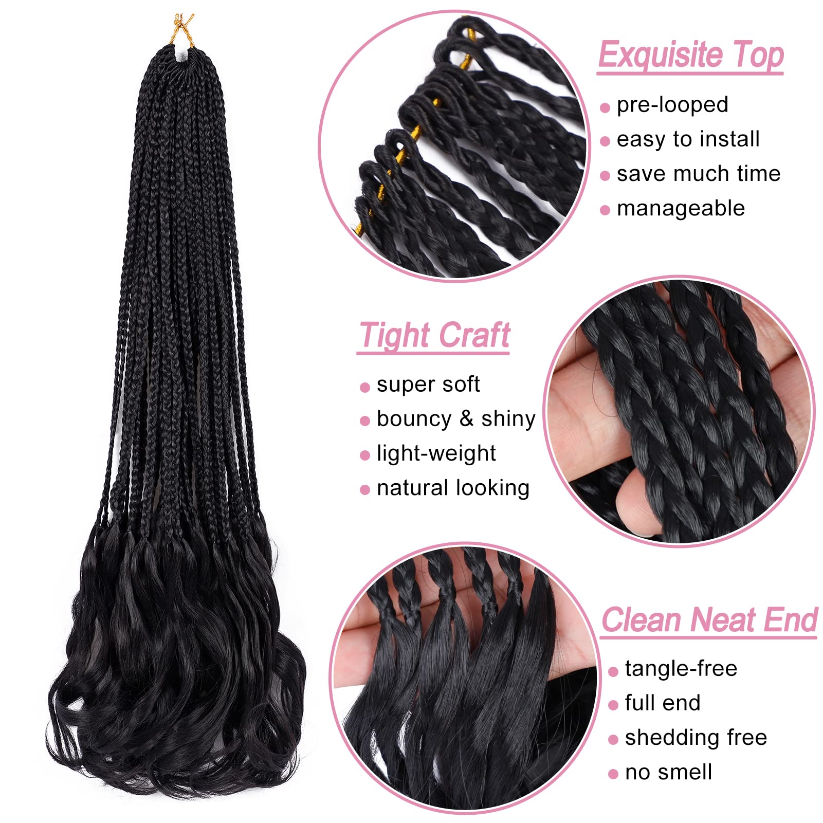 French Curl Crochet Braids 22 Inch 6 Packs Goddess Box Braids Crochet Hair Pre Looped French Curly Braiding Hair Crochet Box Bra