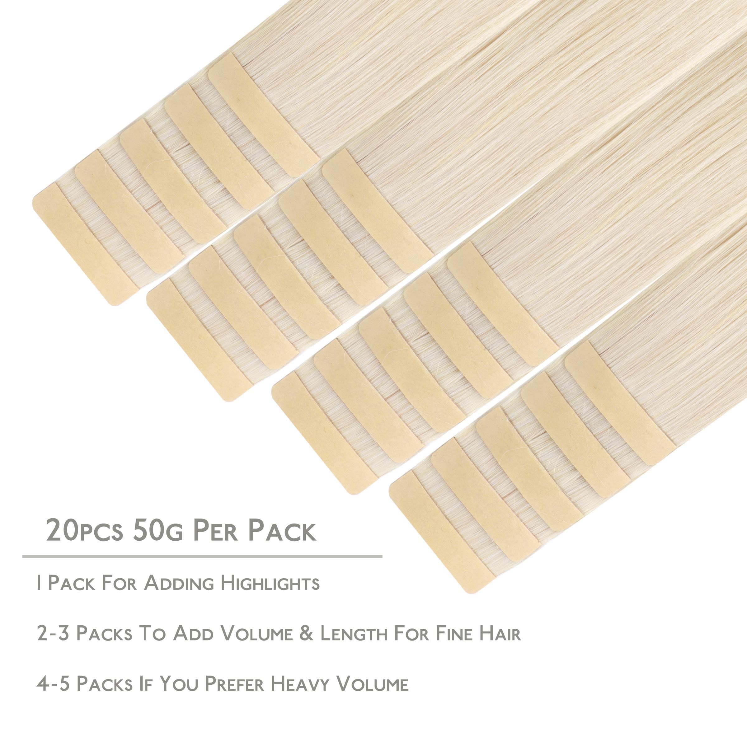 Wennalife Tape In Hair Extensions Human Hair, 20Pcs 40G 12 Inch Platinum Blonde Remy Hair Extensions Straight Human Hair Tape In