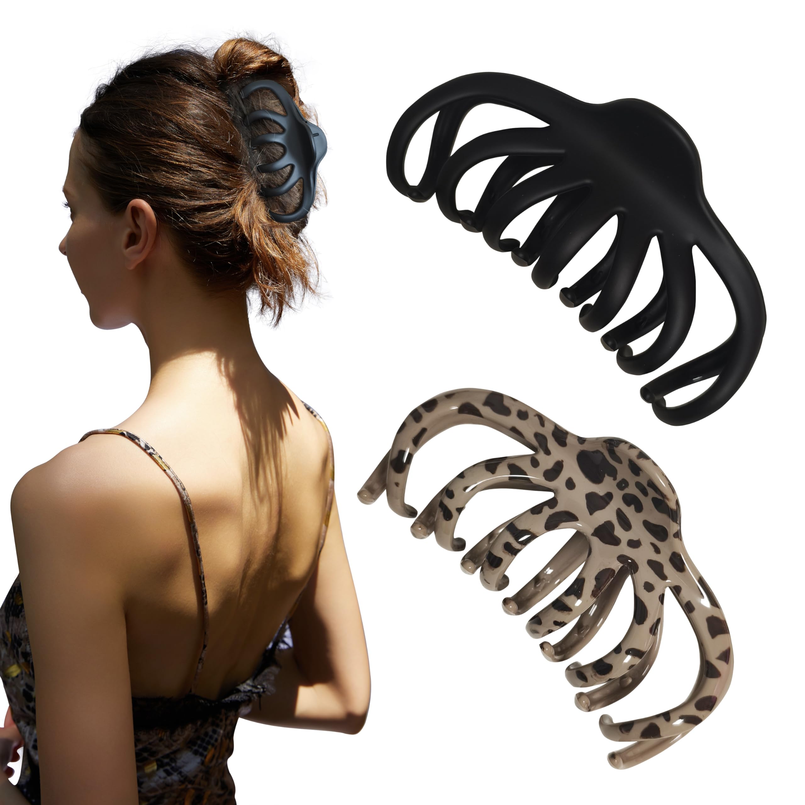 Nalodu 5 Inch Extra Large Claw Clips, 13 cm No Slip Leopard Unbreakable XL Big Hair Clips for Thick Long Curly Hair, 2 Pack