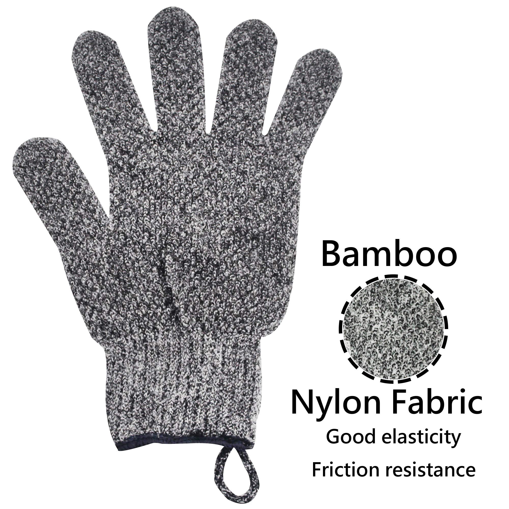 Exfoliating Gloves With Hanging Loop - 1 Pair Bamboo Charcoal Bath/Shower Gloves, Bath Gloves For Shower Exfoliating And Ingrown