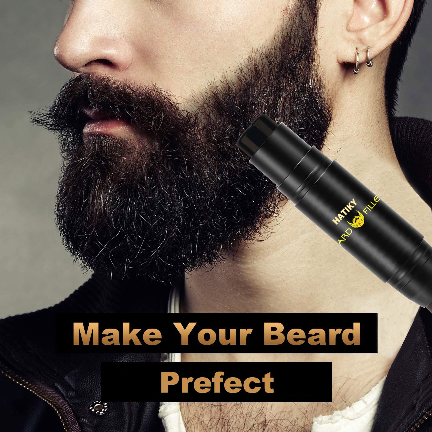 Hatiky Beard Pencil Filler For Men, Dark Brown, Stick - Natural Looking Beard, Moustache & Eyebrows, Long Lasting, Water & Sweat