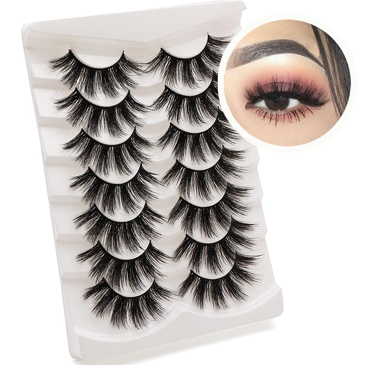 Fyonas False Eyelashes Pack 6D Super Fluffy Faux Mink Lashes Long Dramatic 20Mm Comfortable Luxury Volume Eye Lashes 7 Pairs Pac