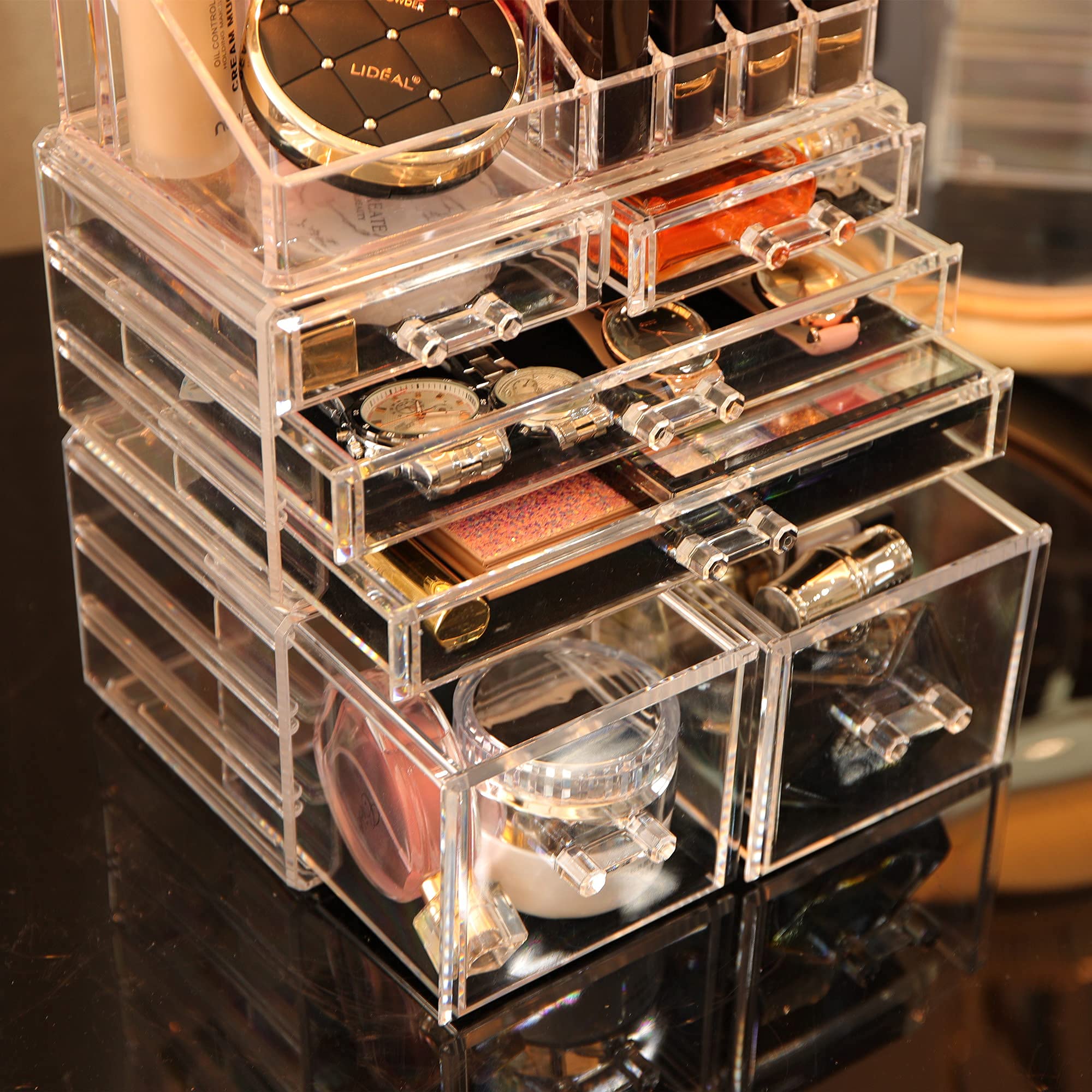 Cq Acrylic 3 Pack Clear Make Up Organizers For Vanity,Stackable 6 Drawers Make Up Organizer,Cute Desk Organizer For Vanity Jewel