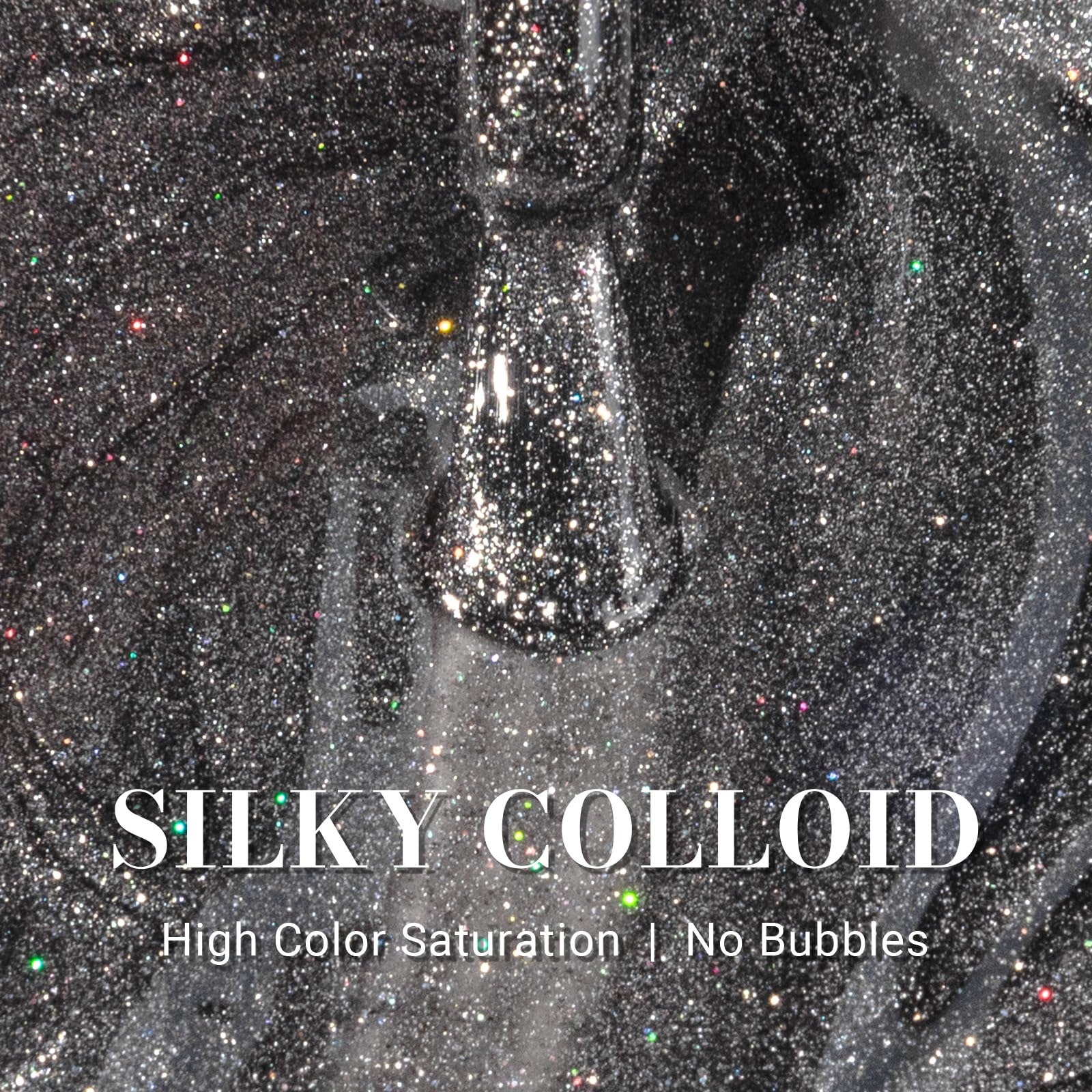 Melodysusie Blcak Glitter Gel Nail Polish,0.5Fl Oz Black Sliver Glitter Nails Soak Off Uv Led Black Glitter Gel Polish Gift For