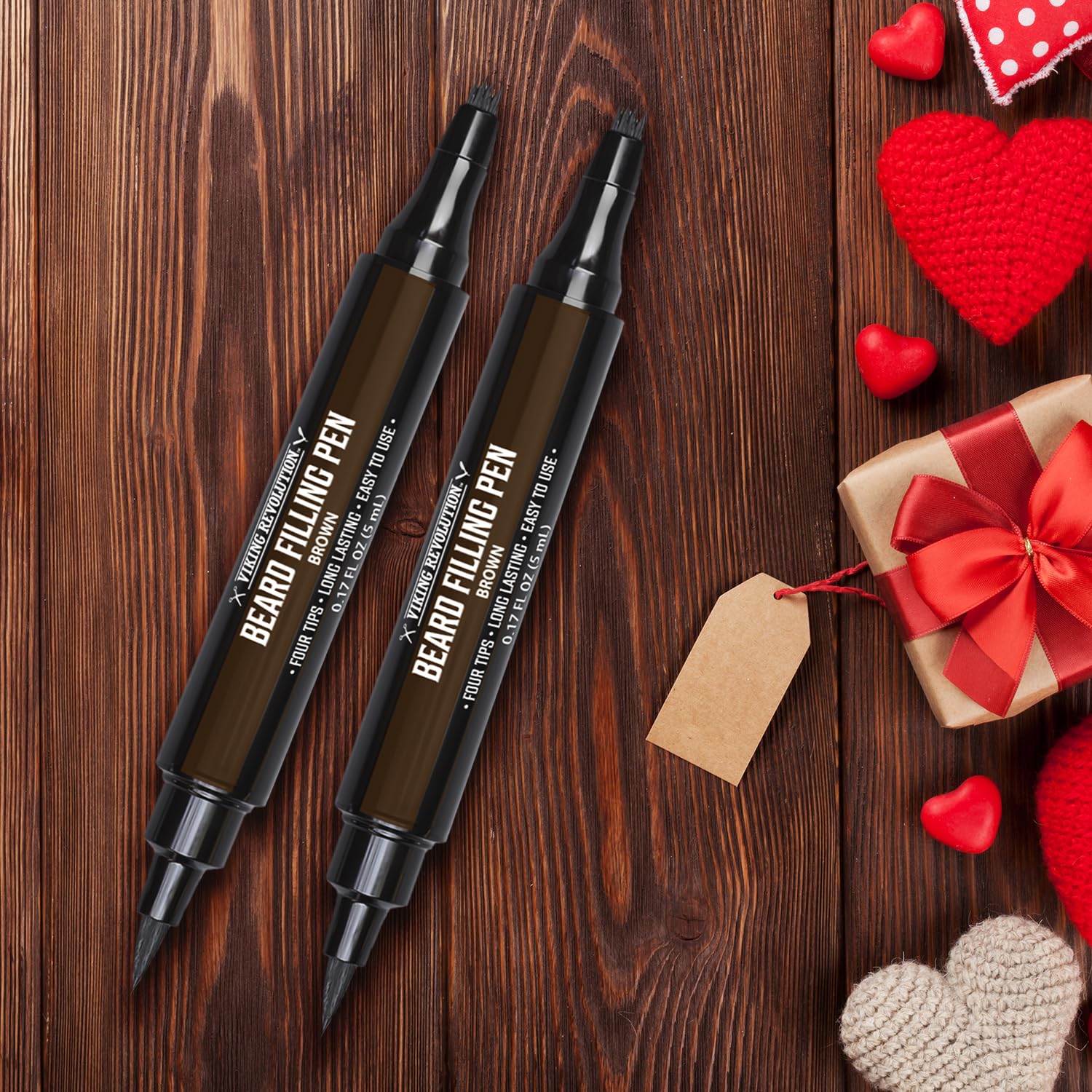 Viking Revolution Beard Pen (2 Pack) - Light Reddish Brown Beard Pencil Filler For Men - Beard Filler For Men Waterproof Beard F