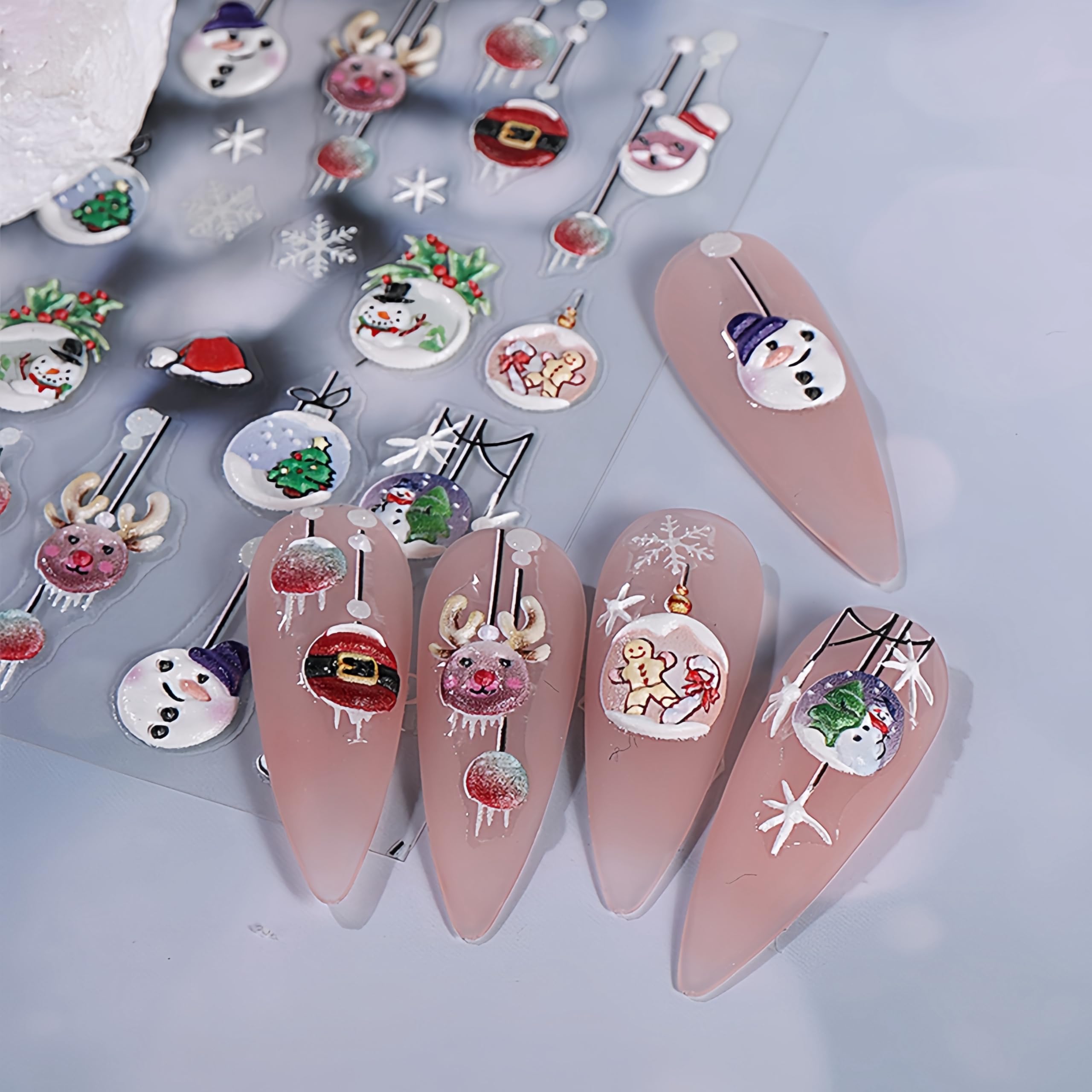 Christmas Nail Art Stickers Exquisite Embossed 5D Self-Adhesive Elk Snowflakes Bell Nail Decals Gold White Snowman Xmas Tree Lan