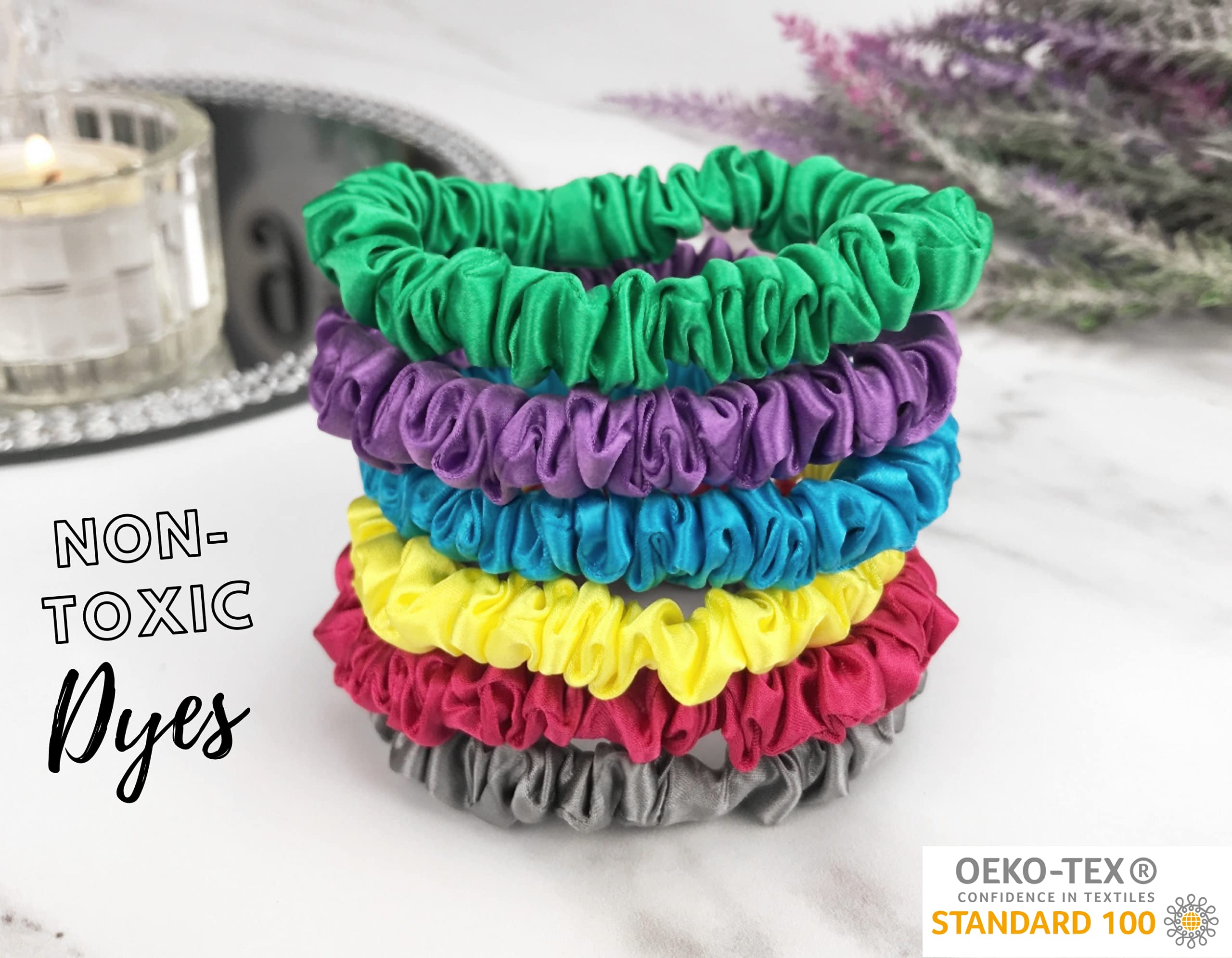 Celestial Silk Mini Scrunchies 6 Piece Mulberry Silk Scrunchy Hair Tie Set (Bright Set)
