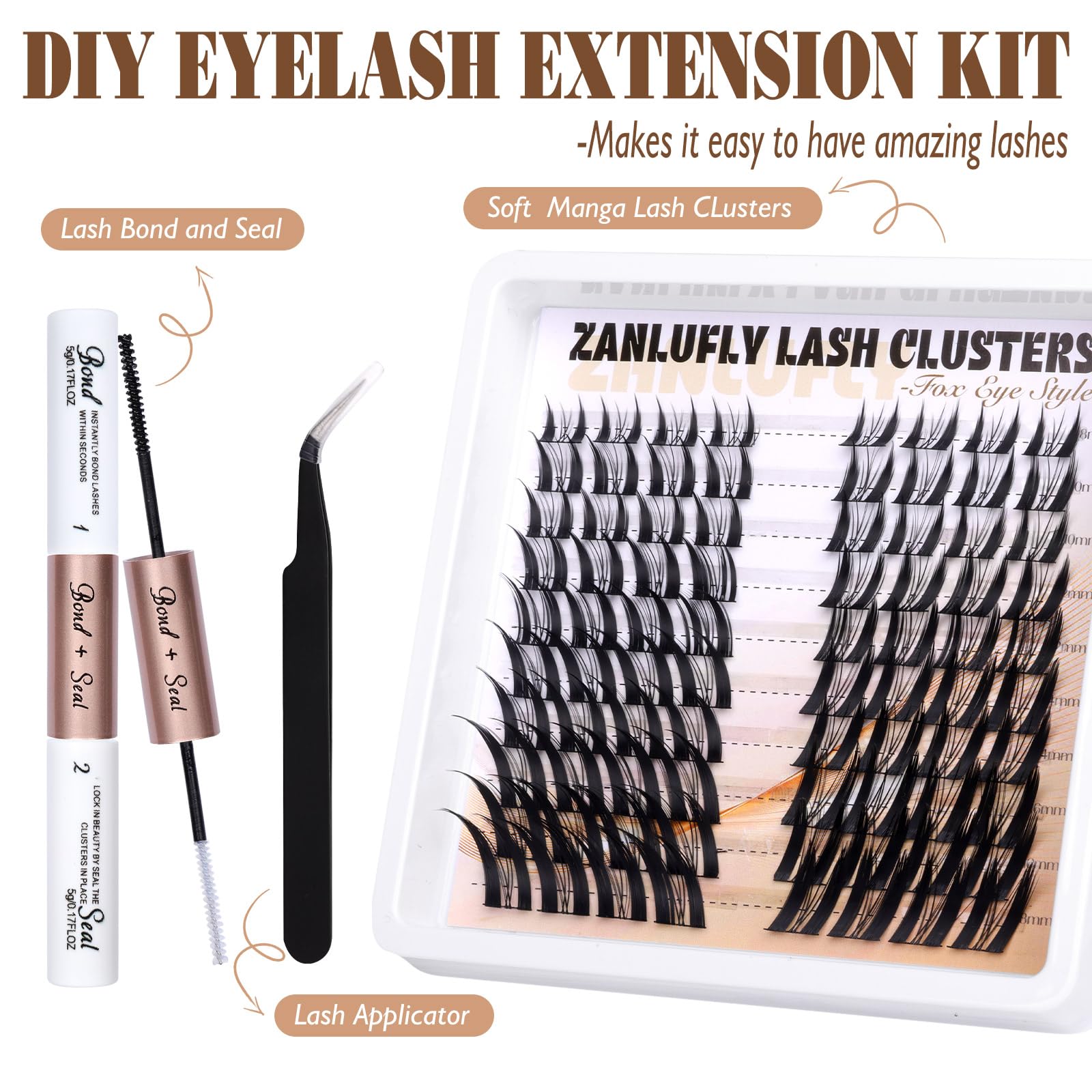 Lash Clusters Kit Fox Eye Lash Extension Kit Manga Cat Eye Individual Lashes Kit Wispy Natural Diy Eyelashes Clusters Extension