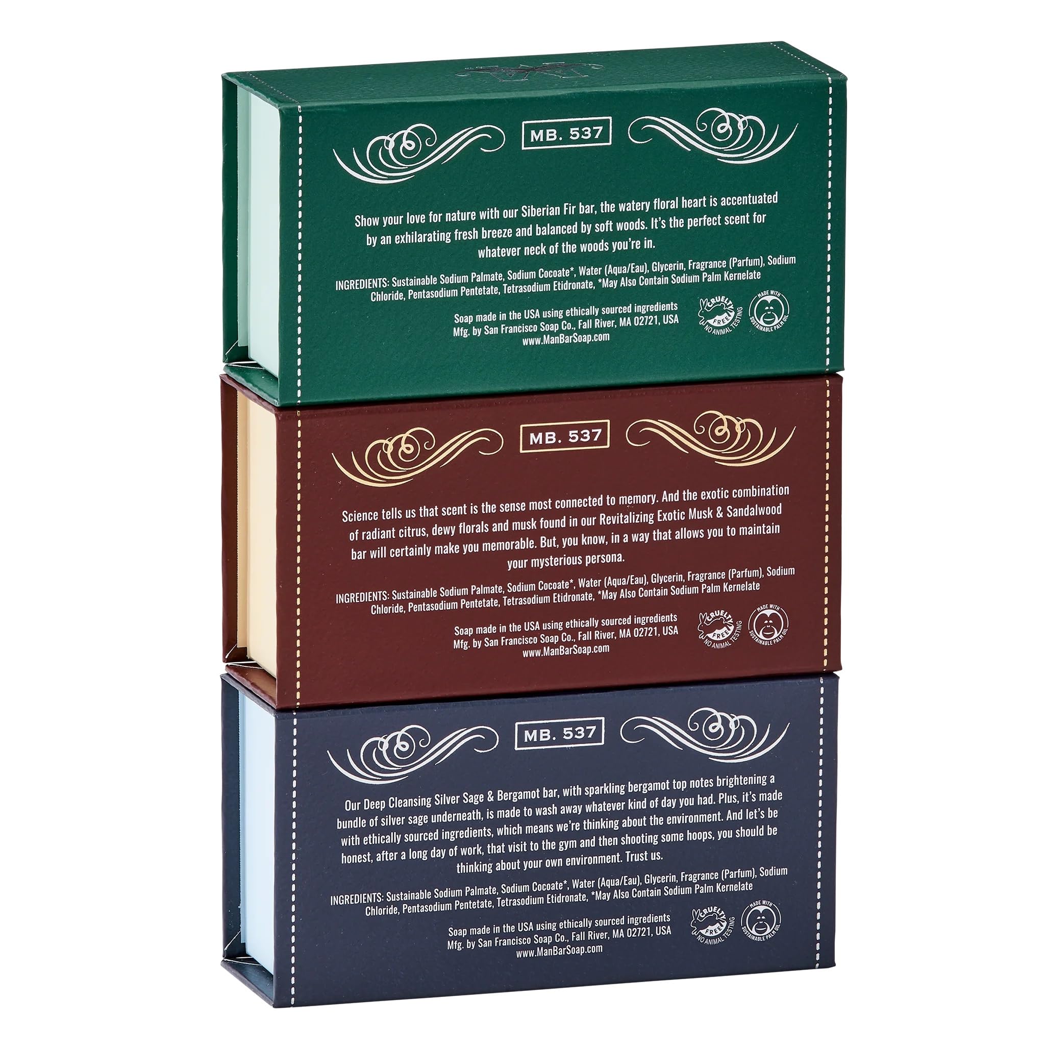 San Francisco Soap Co Man Bar Gift Set - 3-Piece, 10 oz - No Harmful Chemicals, All Skin Types, Made in USA - Model SFS-MBS6270