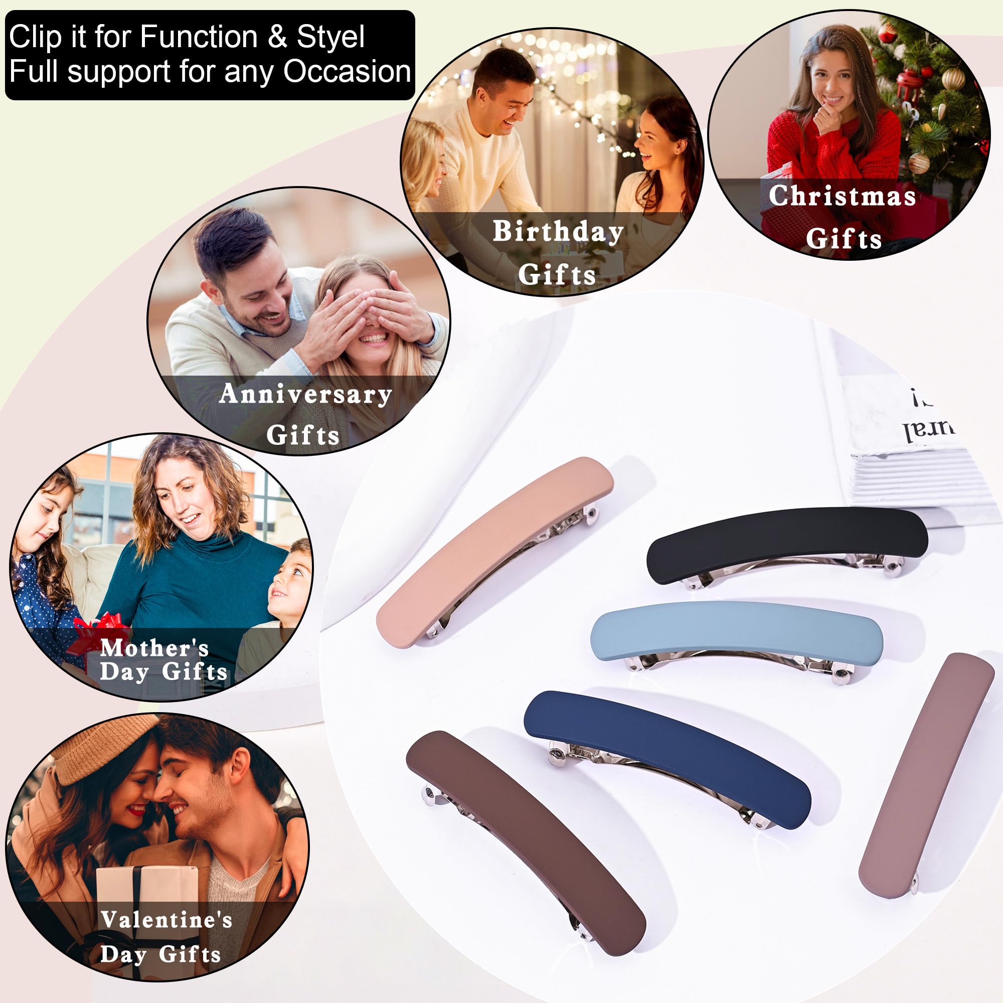 Fsmiling Medium Hair Barrettes For Women,4Pcs Matte Hair Barrette,Automatic Hair Clips Barrettes For Women Thick Hair