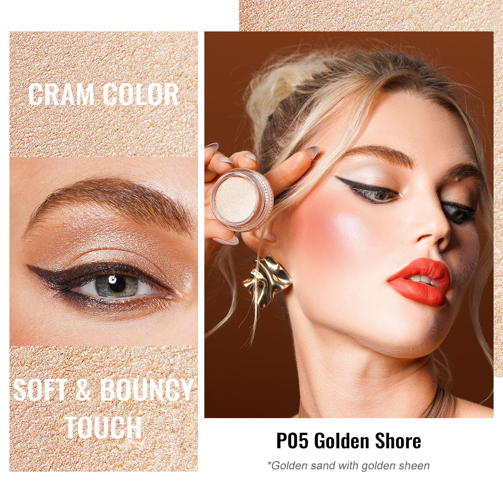 Oulac Light Golden Cream Eyeshadow Also For Highlighter Large Capacity Highly Pigmented Eye Shadow Waterproof &Long Lasting With