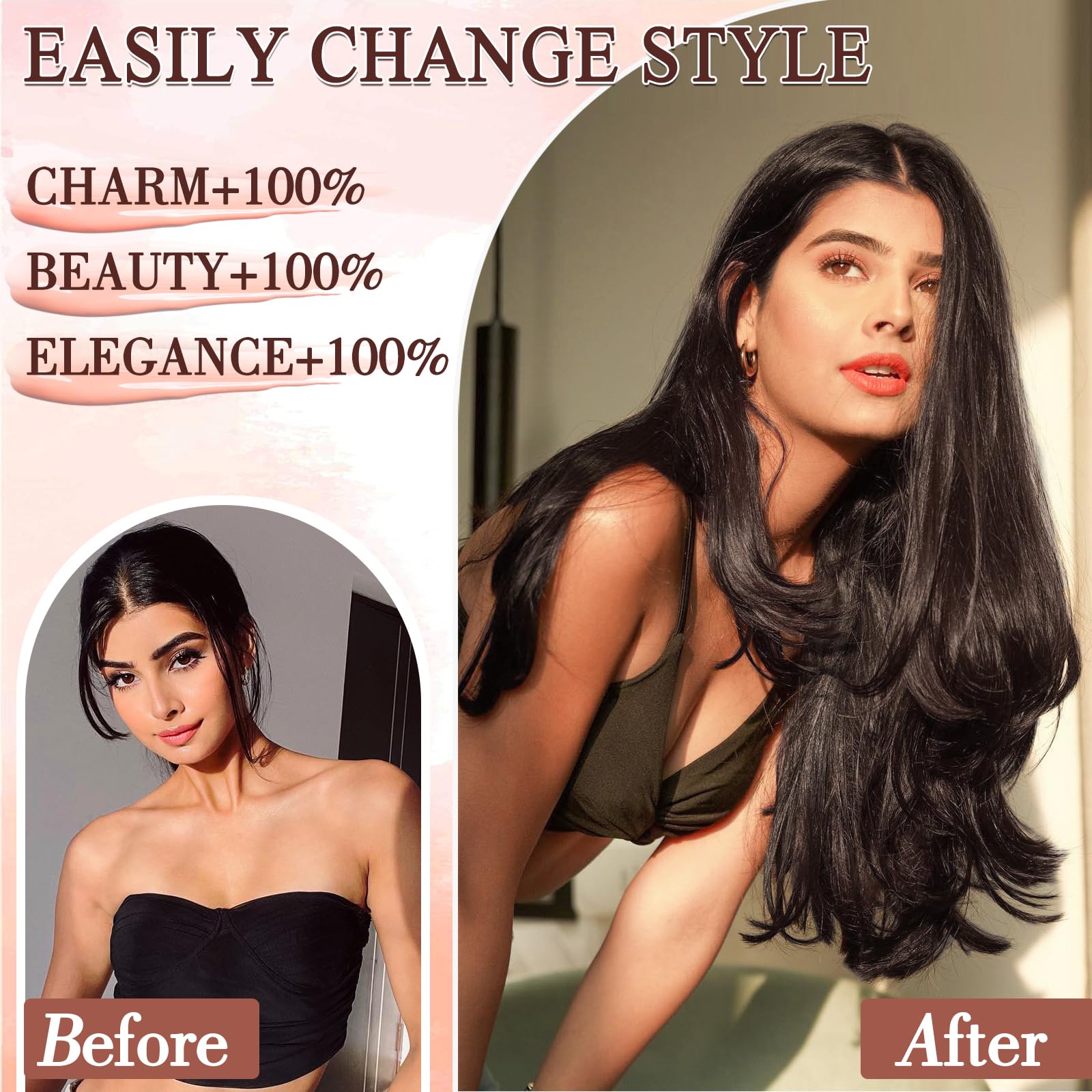 Freemeige Dark Brown Hair Extensions Long Straight Hair Extension Clip In Hair Extension For Women Daily Use 20 Inch