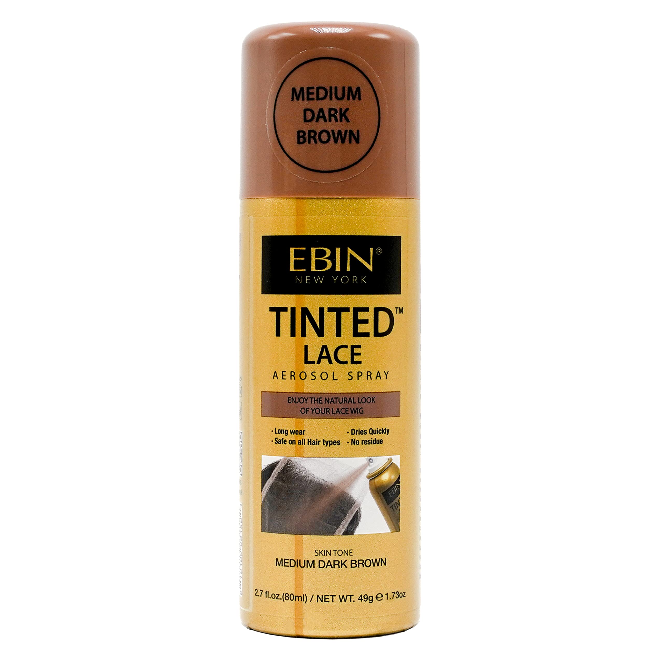 Tinted Lace Aerosol Spray  Medium Dark Brown 2.7oz/ 80ml, Quick dry, Water Resistant, No Residue, Even Spray, Matching Skin Ton