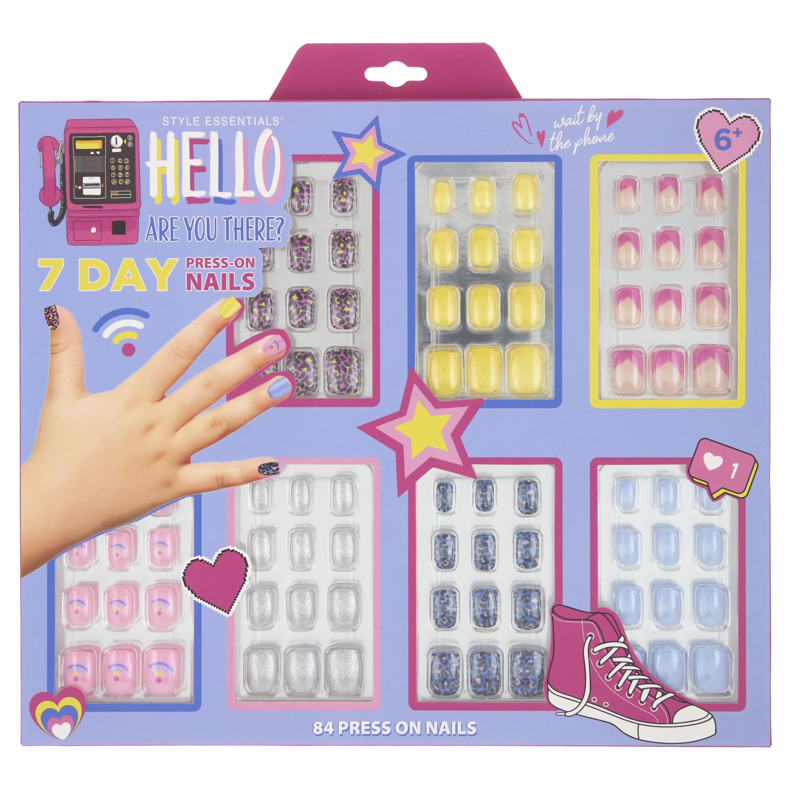 Expressions 7 Day Manicure Collection - 84Pc Press On Nail Set, Day-Of-The-Week Adhesive False Nails For Girls (Hello There Coll