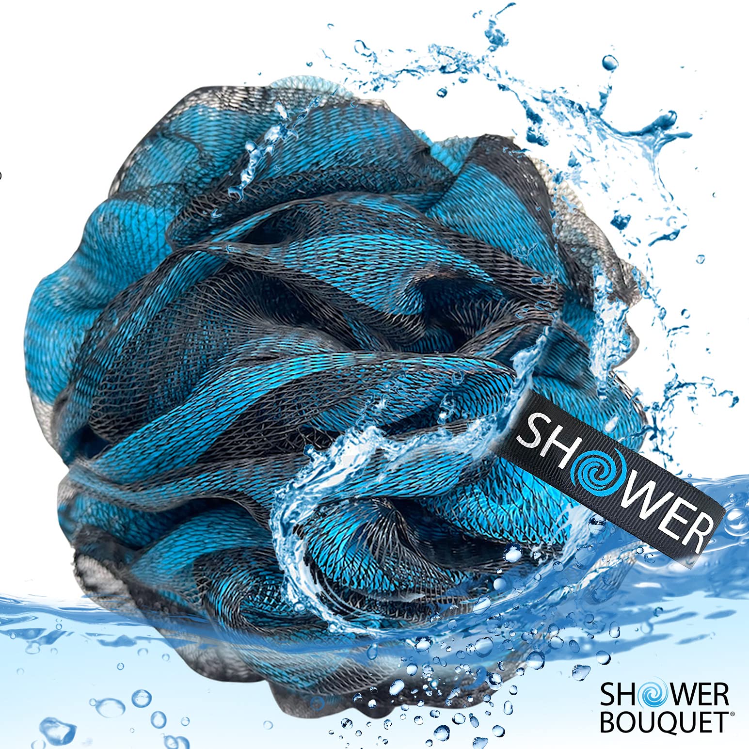 Loofah-Charcoal Bath-Sponge-Color-Set Xl-75G By Shower Bouquet - Extra Large 4 Pack, Soft Mesh Black Bamboo Loufa Puff - Exfolia