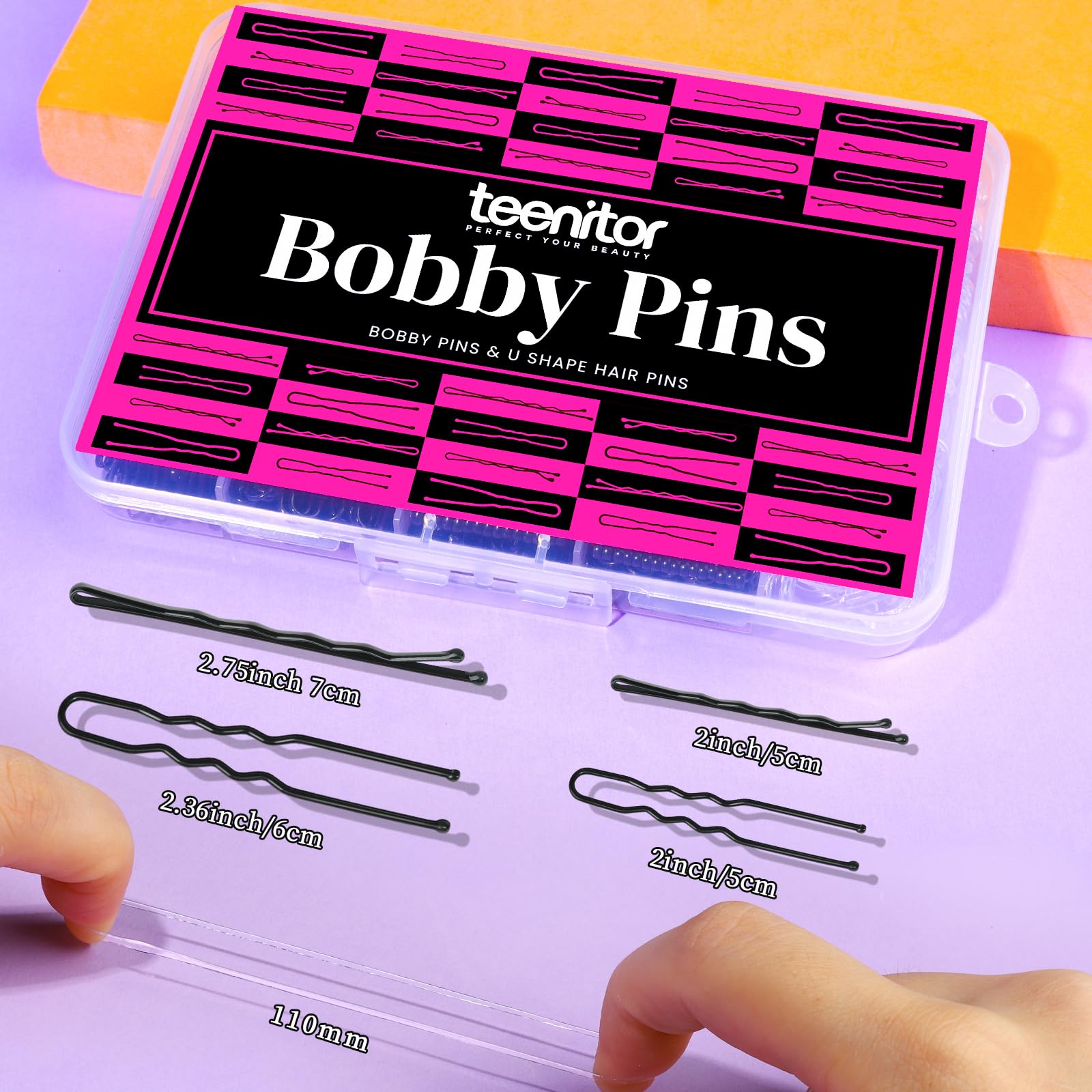Teenitor 300Pcs Hair Pins Bobby Pins Black, 100 Black Bobby Pins 100 Hair Pins For Women And 100 Clear Hair Bands Kit, Black Hai