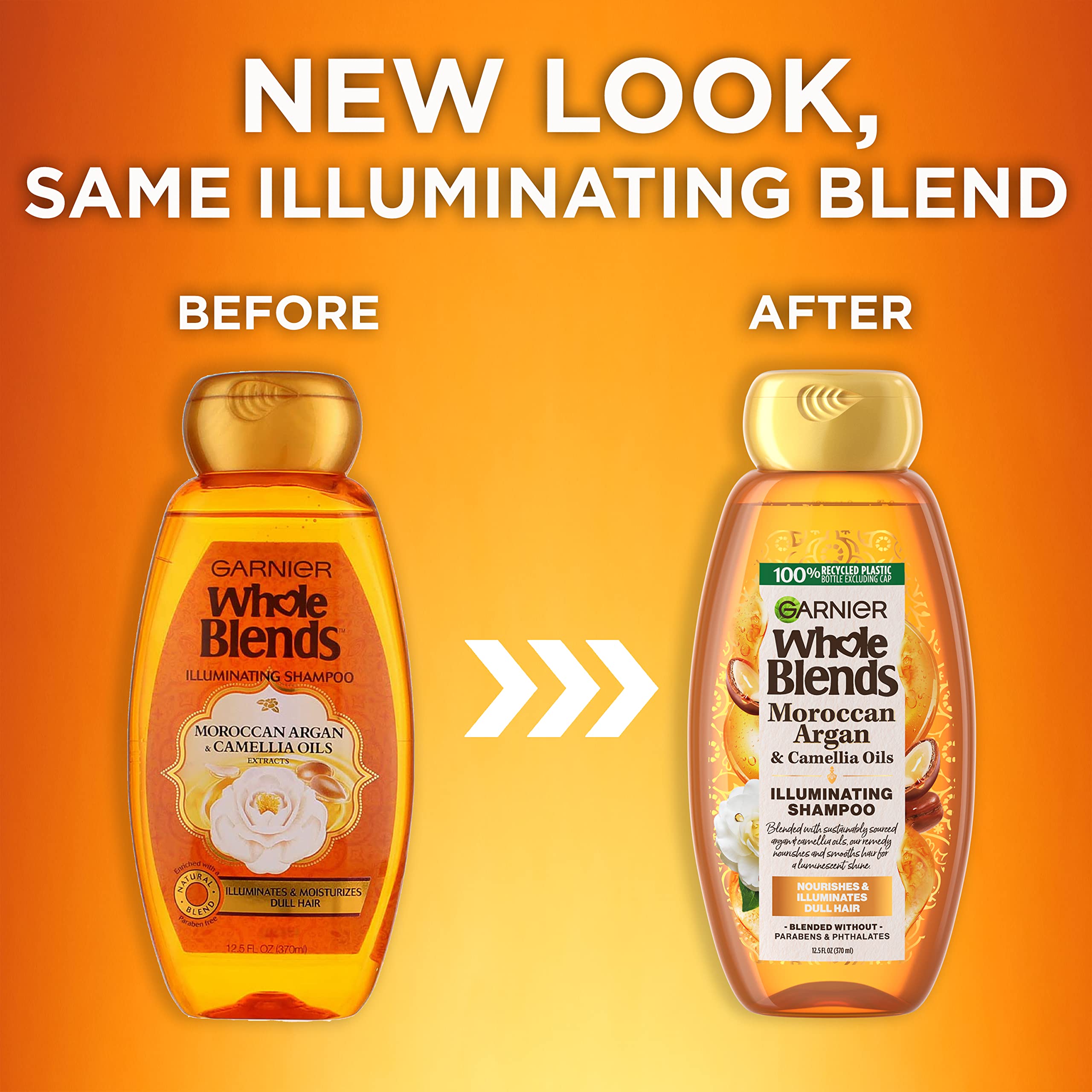 Garnier Whole Blends Moroccan Argan & Camellia Oils Illuminating Shampoo for Silky Shine, 12.5 Fl Oz, 3 Count (Packaging May Var