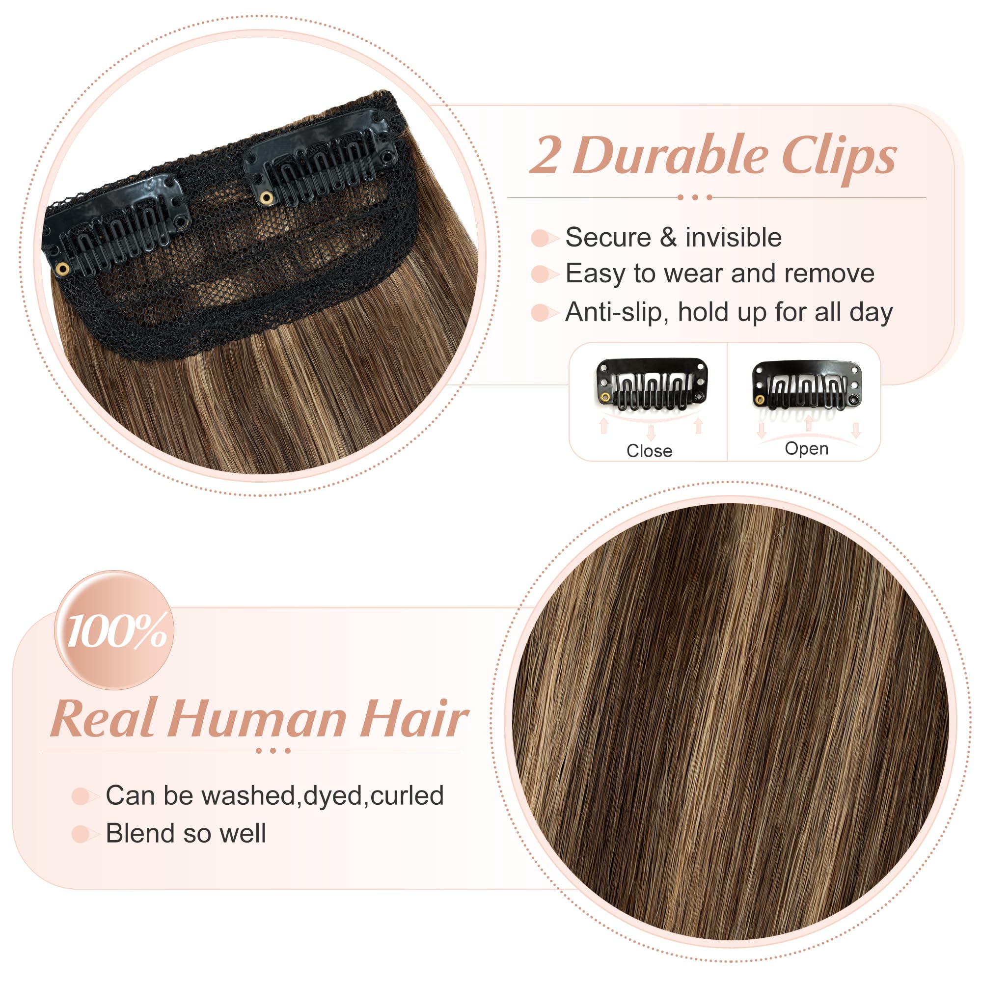 SEGO Clip in Short Hair Extensions 4 Inch 100% Human Hair Hairpiece Human Hair Toppers for Women With Thinning Hair Adding Hair